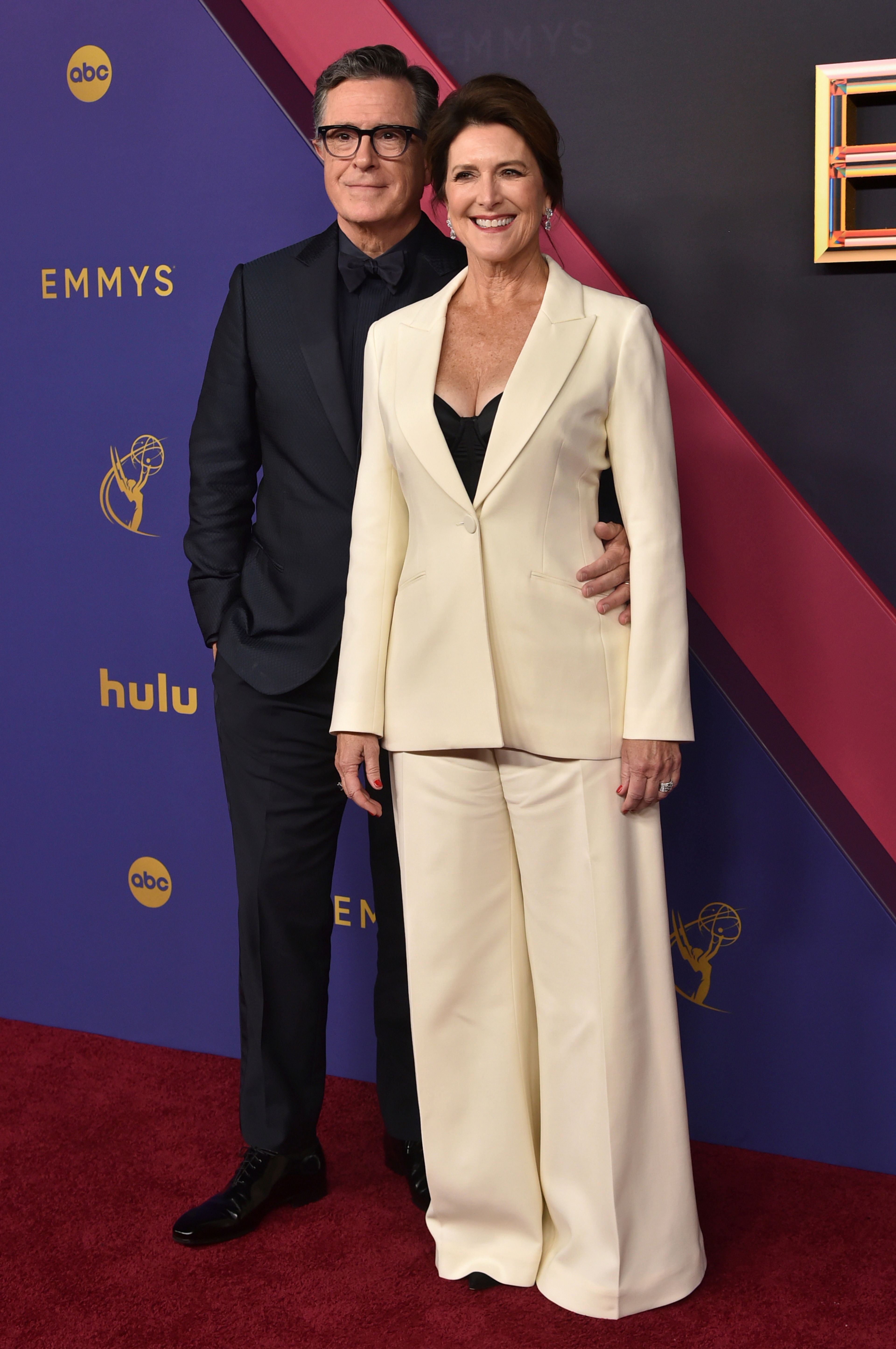 Stephen Colbert, left, and Evelyn McGee-Colbert arrive at the 76th Primetime Emmy Awards on Sunday, Sept. 15, 2024, at the Peacock Theater in Los Angeles. (Photo by Richard Shotwell/Invision/AP)