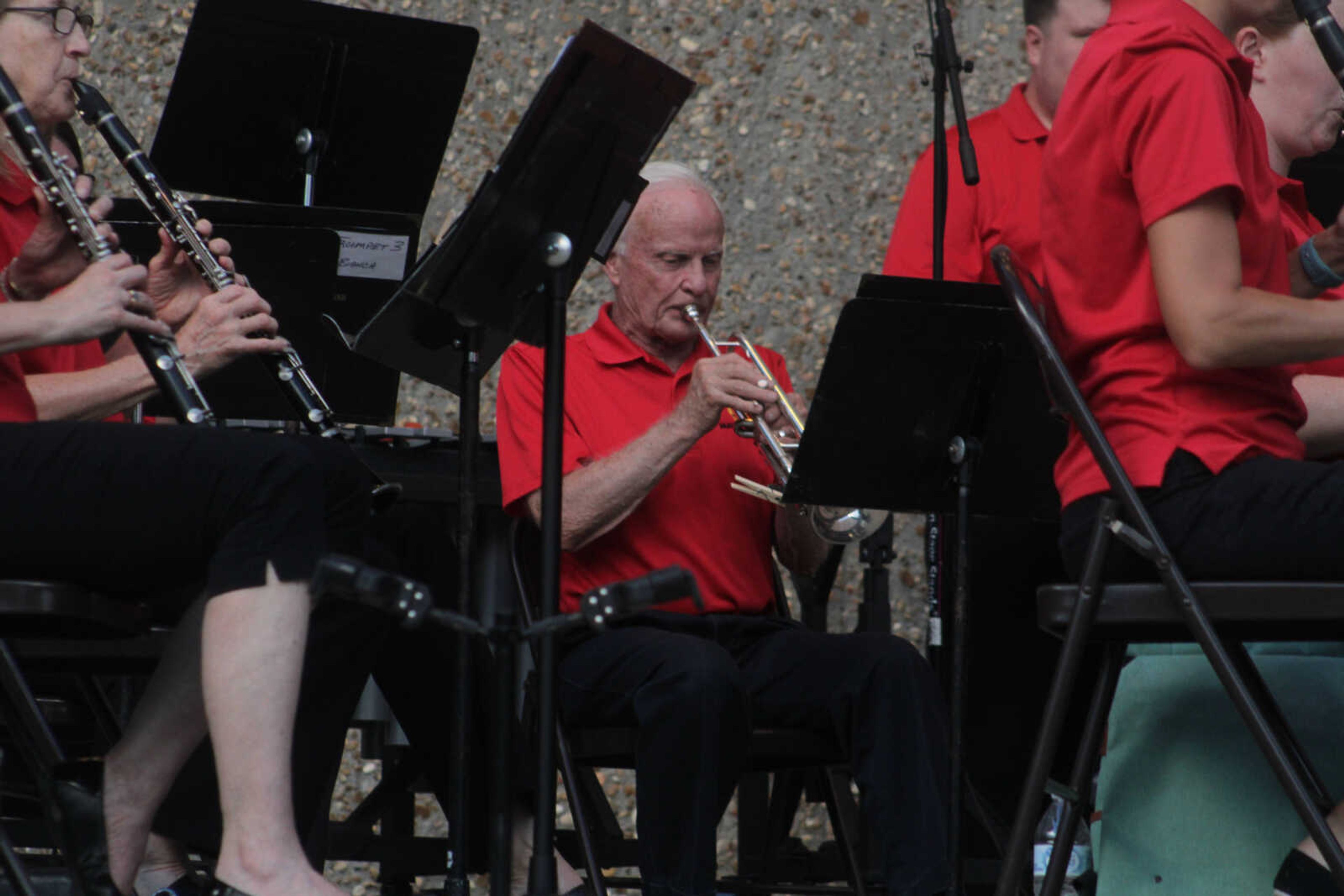 A trumpet player in the Jackson Municipal Band performs at the Nick Leist Memorial Bandshell in Jackson City Park on Thursday, July 15, 2021, in Jackson.