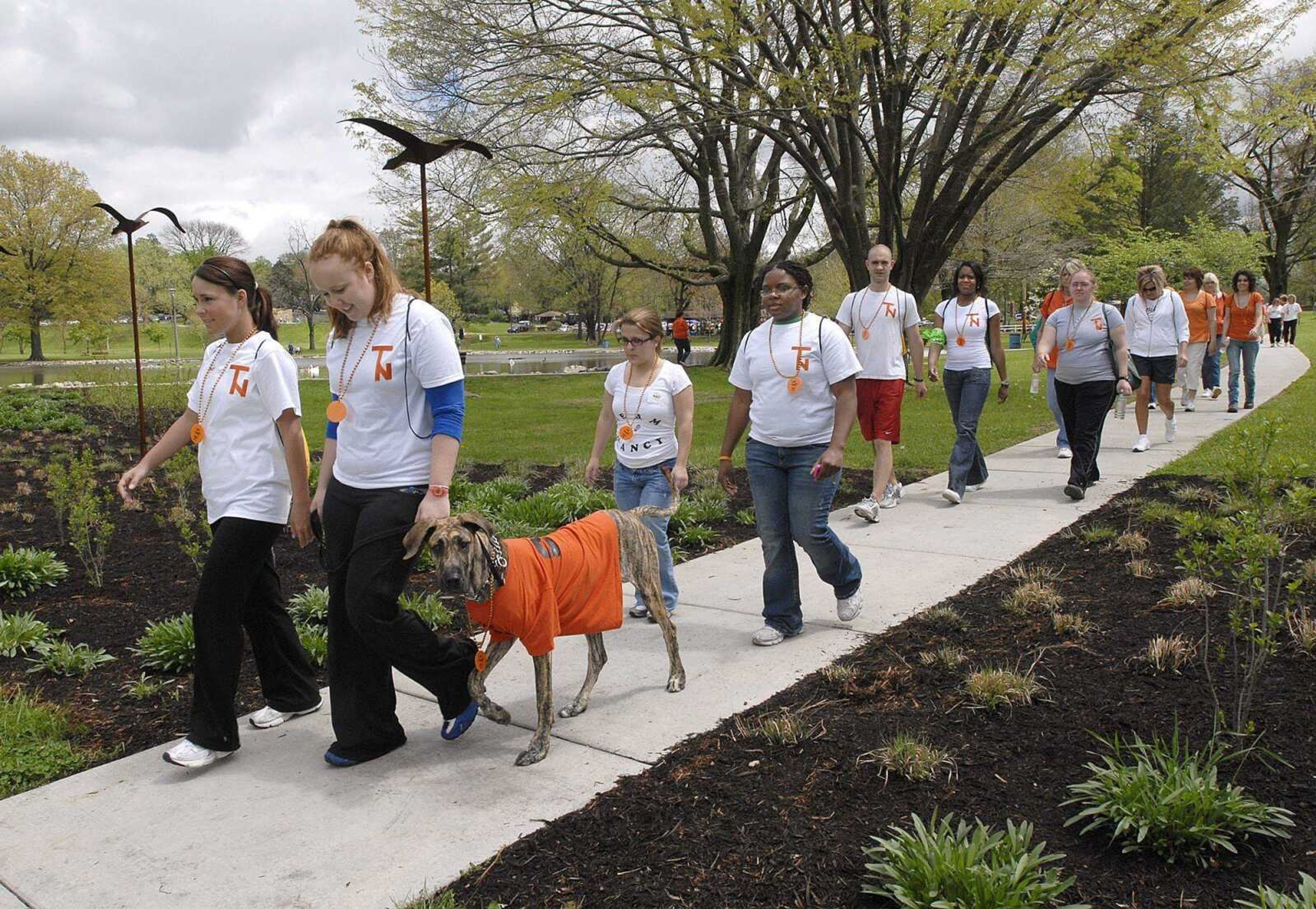 Participants in the Multiple Sclerosis Walk start their 2-mile trek in Capaha Park on Sunday afternoon in Cape Girardeau. (FRED LYNCH ~ flynch@semissourian.com)