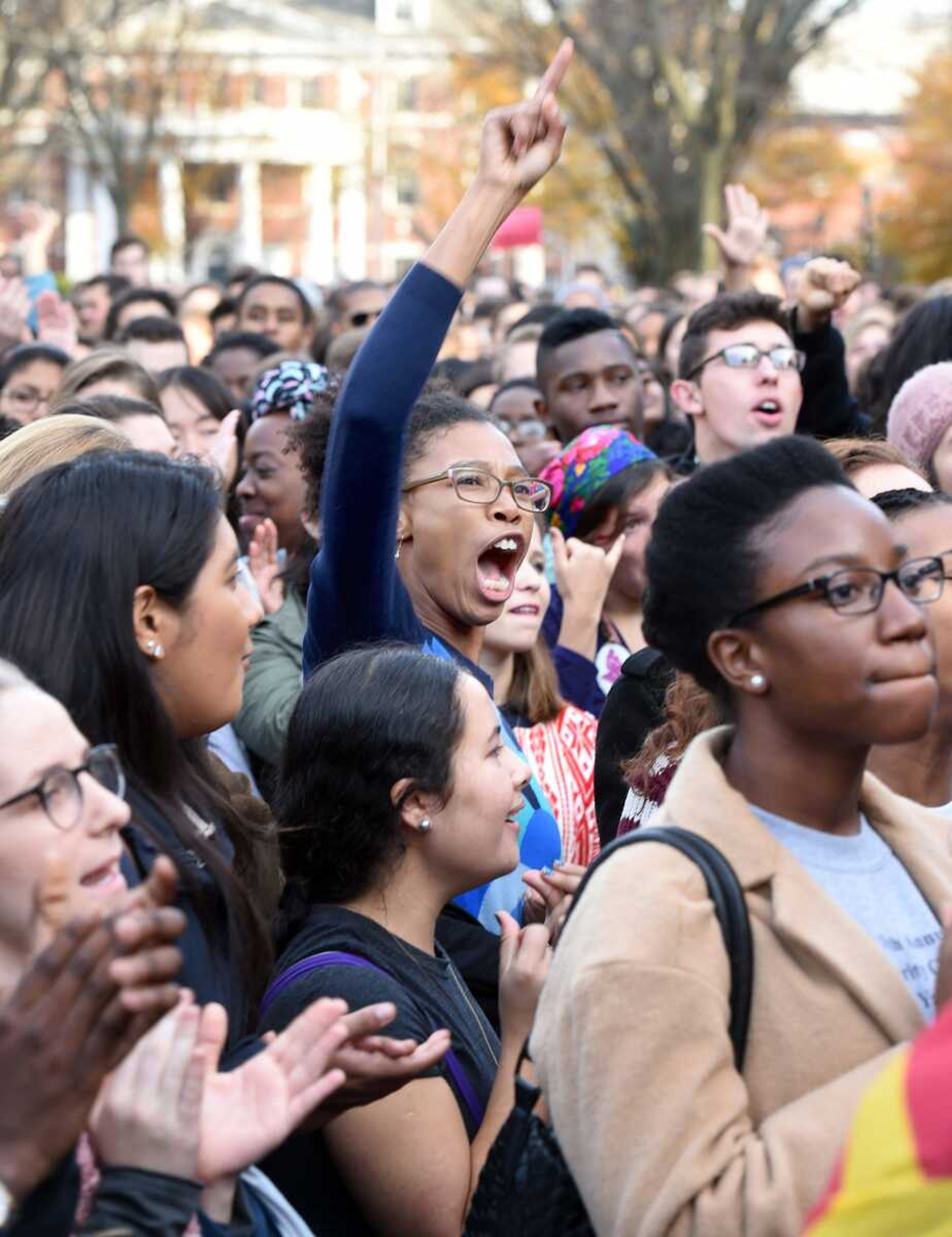 Yale University students and faculty rally Nov. 9 to demand Yale University become more inclusive to all students. (Arnold Gold ~ New Haven Register)