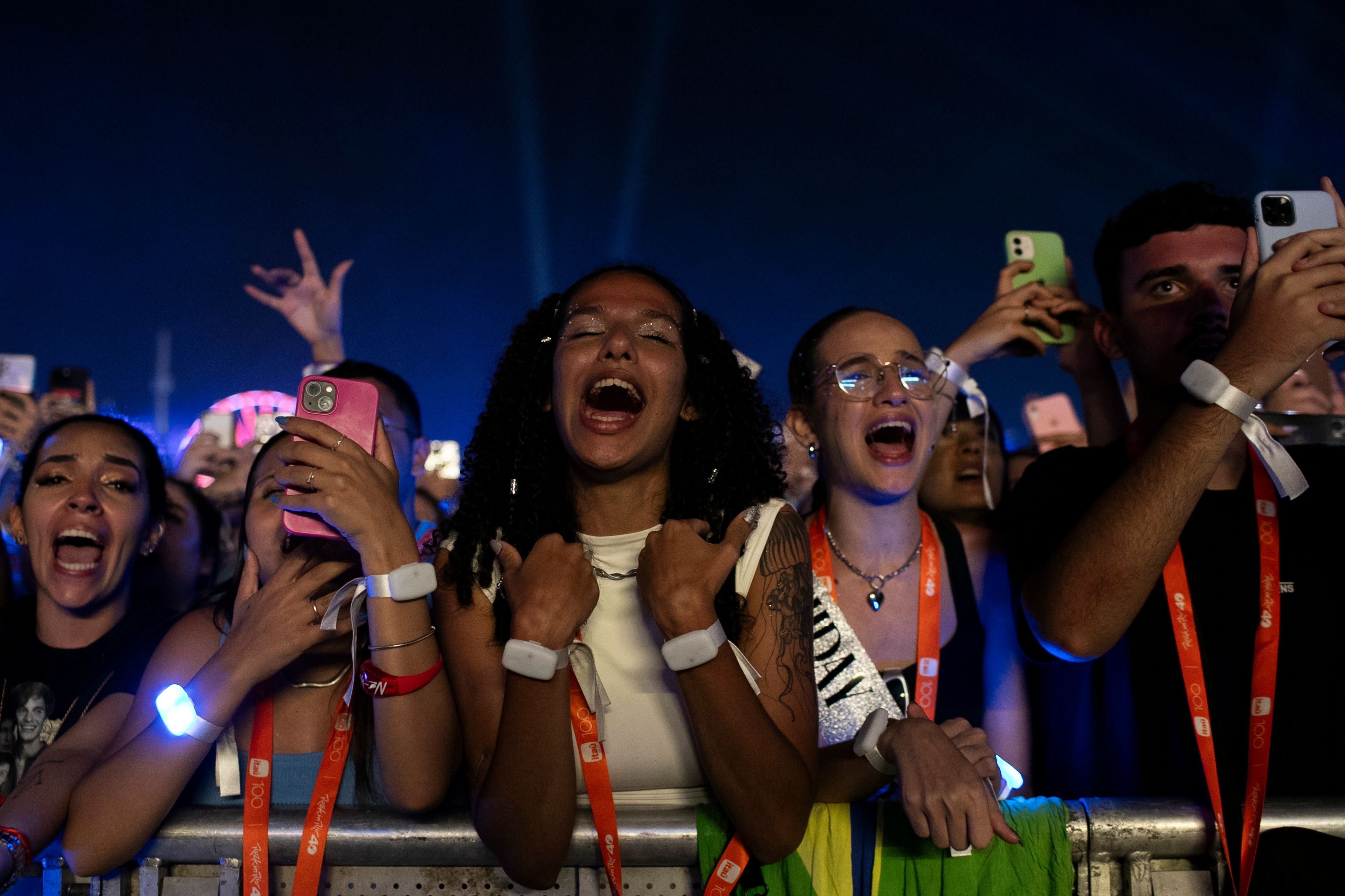 Fans attend the performance of Canadian singer Shawn Mendes at the Rock in Rio music festival in Rio de Janeiro, Sept. 23, 2024. (AP Photo/Bruna Prado)