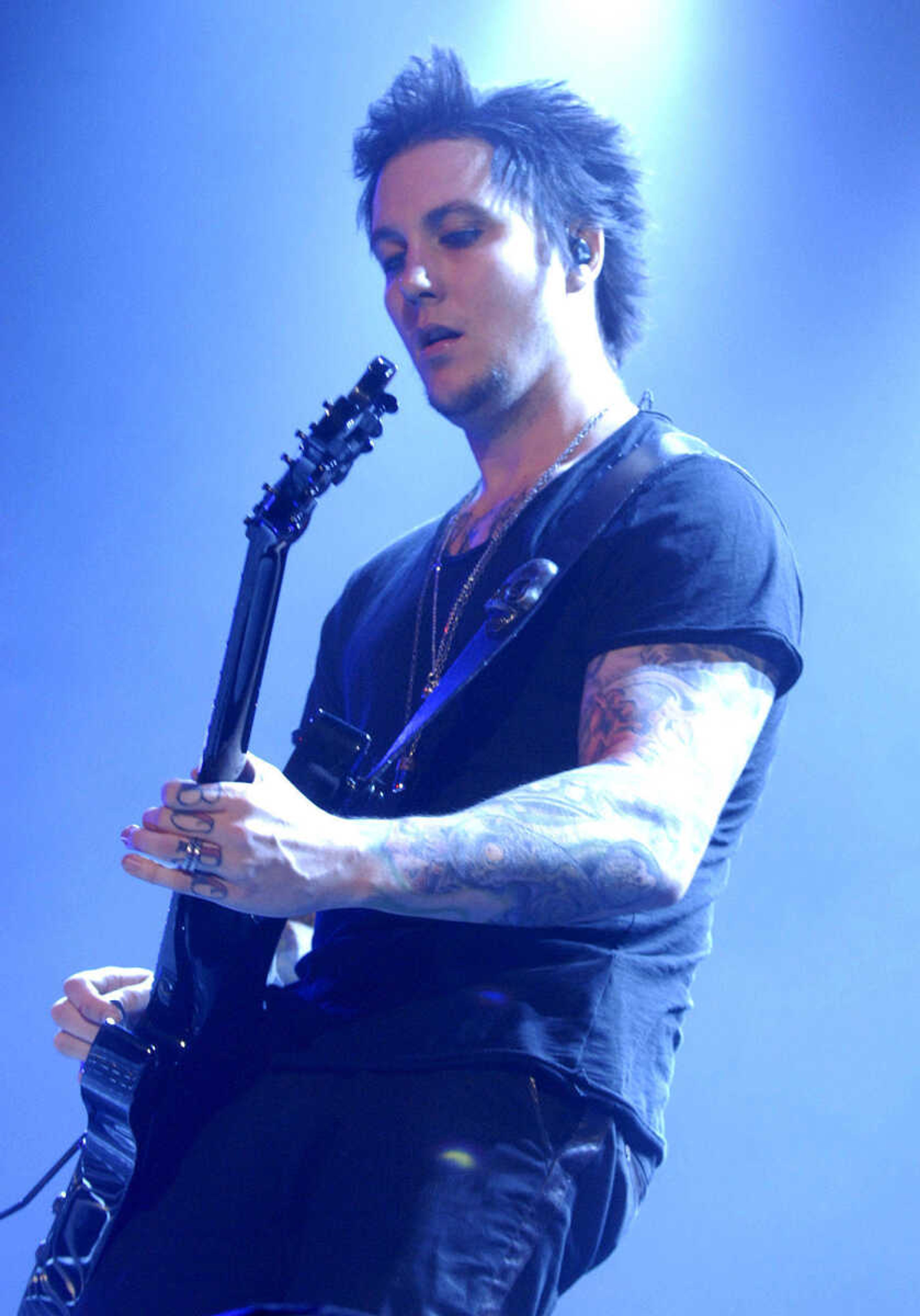 LAURA SIMON~lsimon@semissourian.com
Avenged Sevenfold performs during the "Welcome to the Family" tour at the Show Me Center Monday, April 25, 2011. Sevendust and Three Days Grace also performed during the tour Monday night.