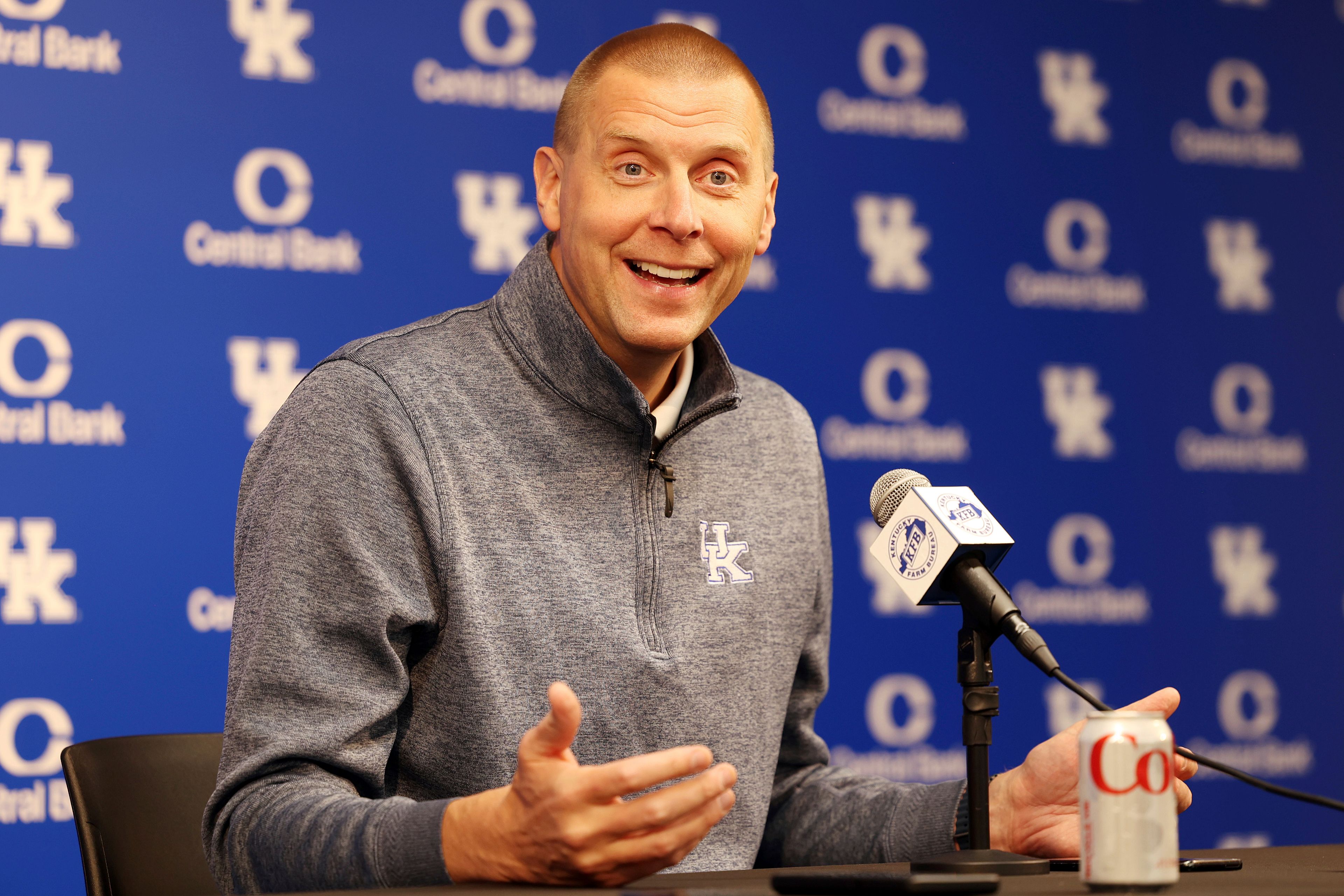 Kentucky men's NCAA college basketball head coach Mark Pope speaks at the team's media day at the Craft Center on campus in Lexington, Ky., Tuesday, Oct. 8, 2024.. (AP Photo/James Crisp)