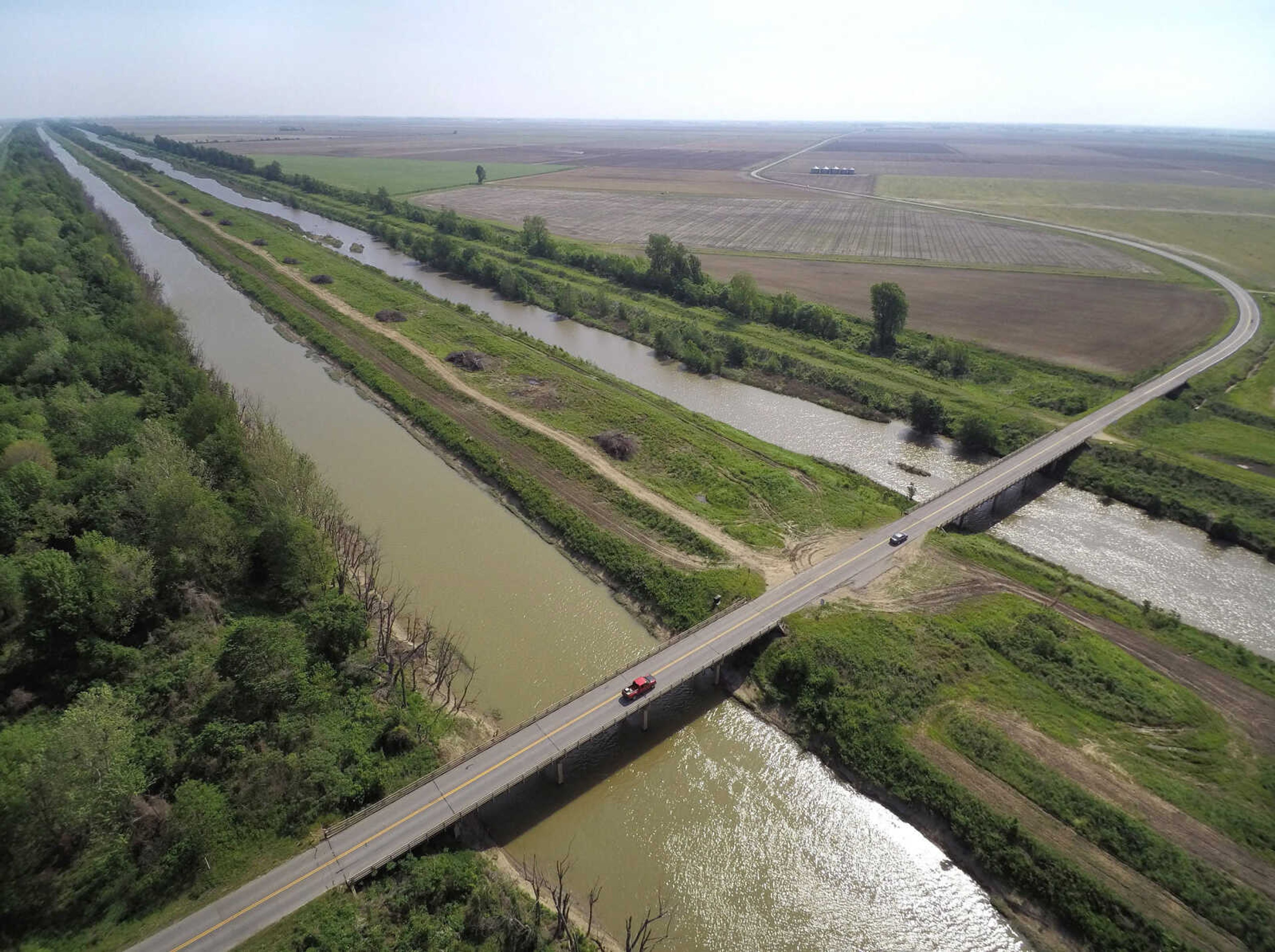 FRED LYNCH ~ flynch@semissourian.com
The Little River Drainage District maintains these ditches where Highway 162 crosses over them, seen in this drone view Saturday, May 12, 2018 west of Portageville, Missouri.