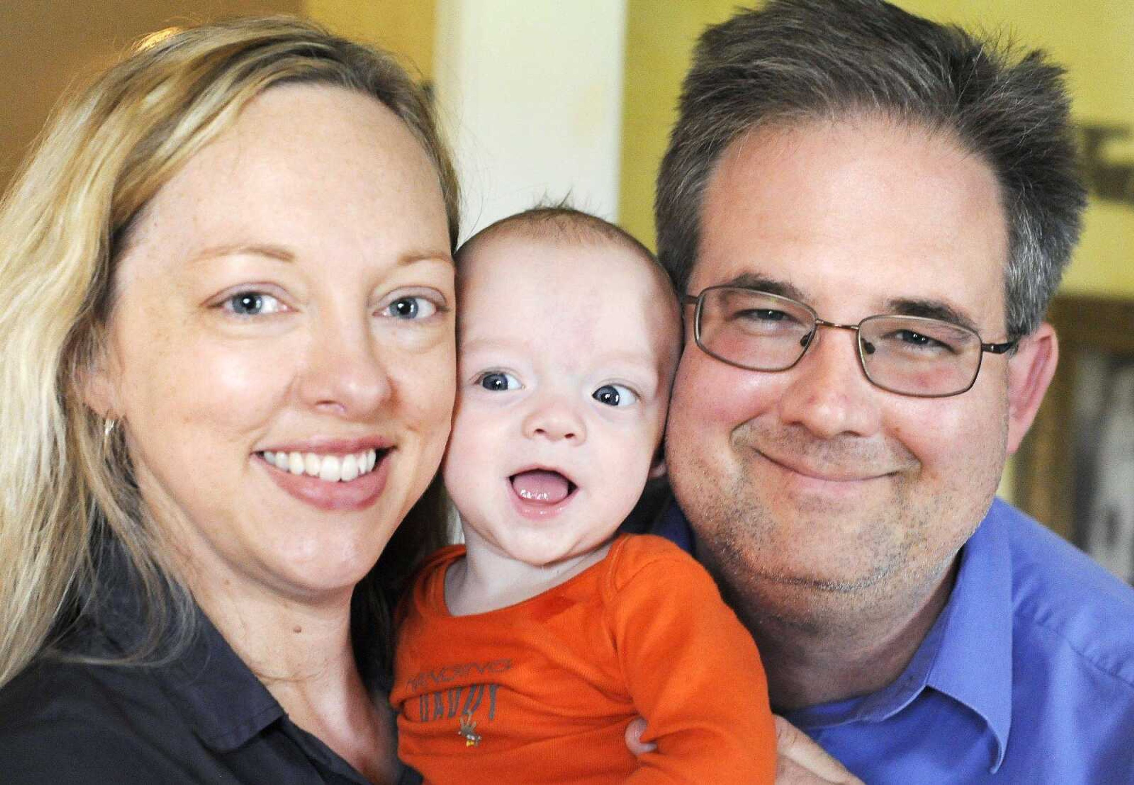 Jim and Anna Phillips with their son, Jack, on Wednesday inside their Cape Girardeau home. Jack was born April 19 at 29 just weeks and weighed only 2   pounds. (Laura Simon)