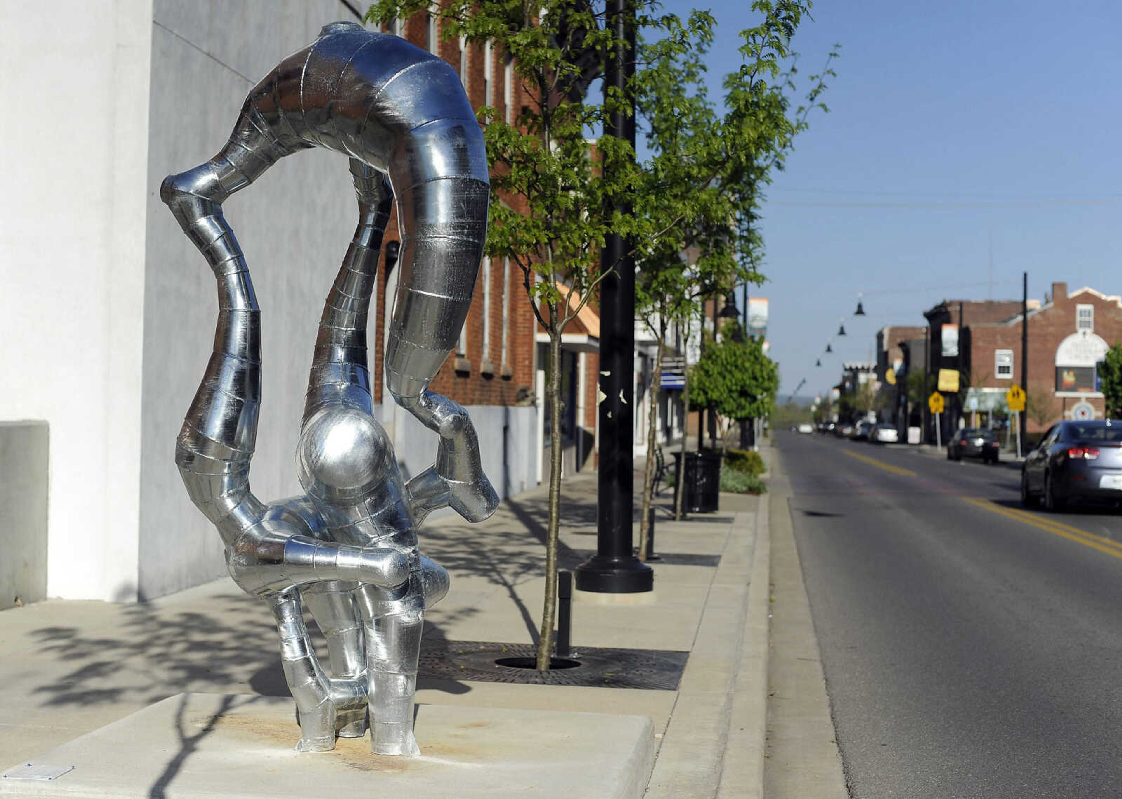 "Borborygmid 6," a sculpture by Will Vannerson of Kansas City, Missouri, is seen on Broadway east of Frederick Street on Friday, April 15, 2016 in Cape Girardeau.