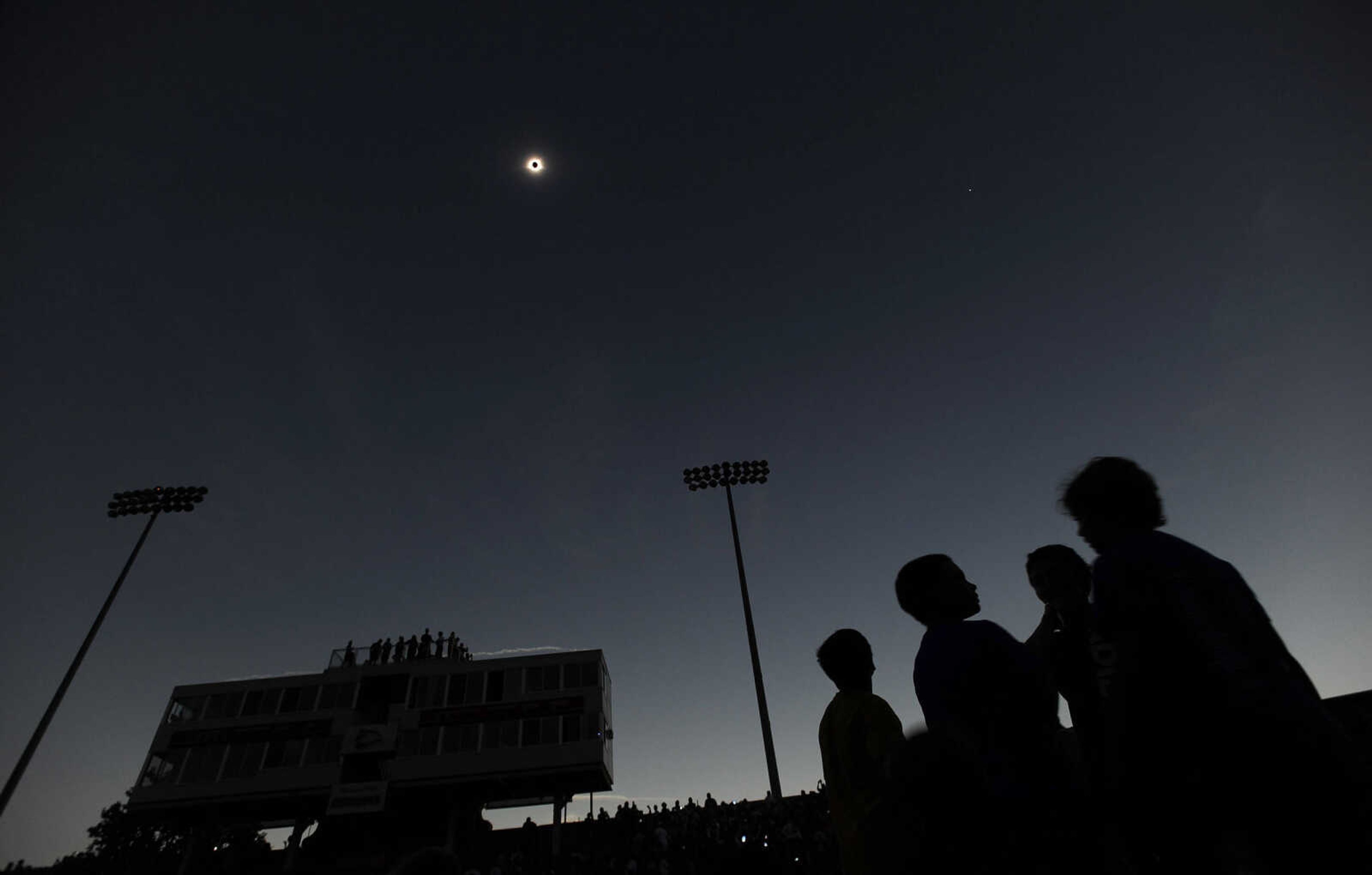 FRED LYNCH ~ flynch@semissourian.com
The solar eclipse is seen in totality with Venus to the right Monday, Aug. 21, 2017 in this view from Houck Field in Cape Girardeau.