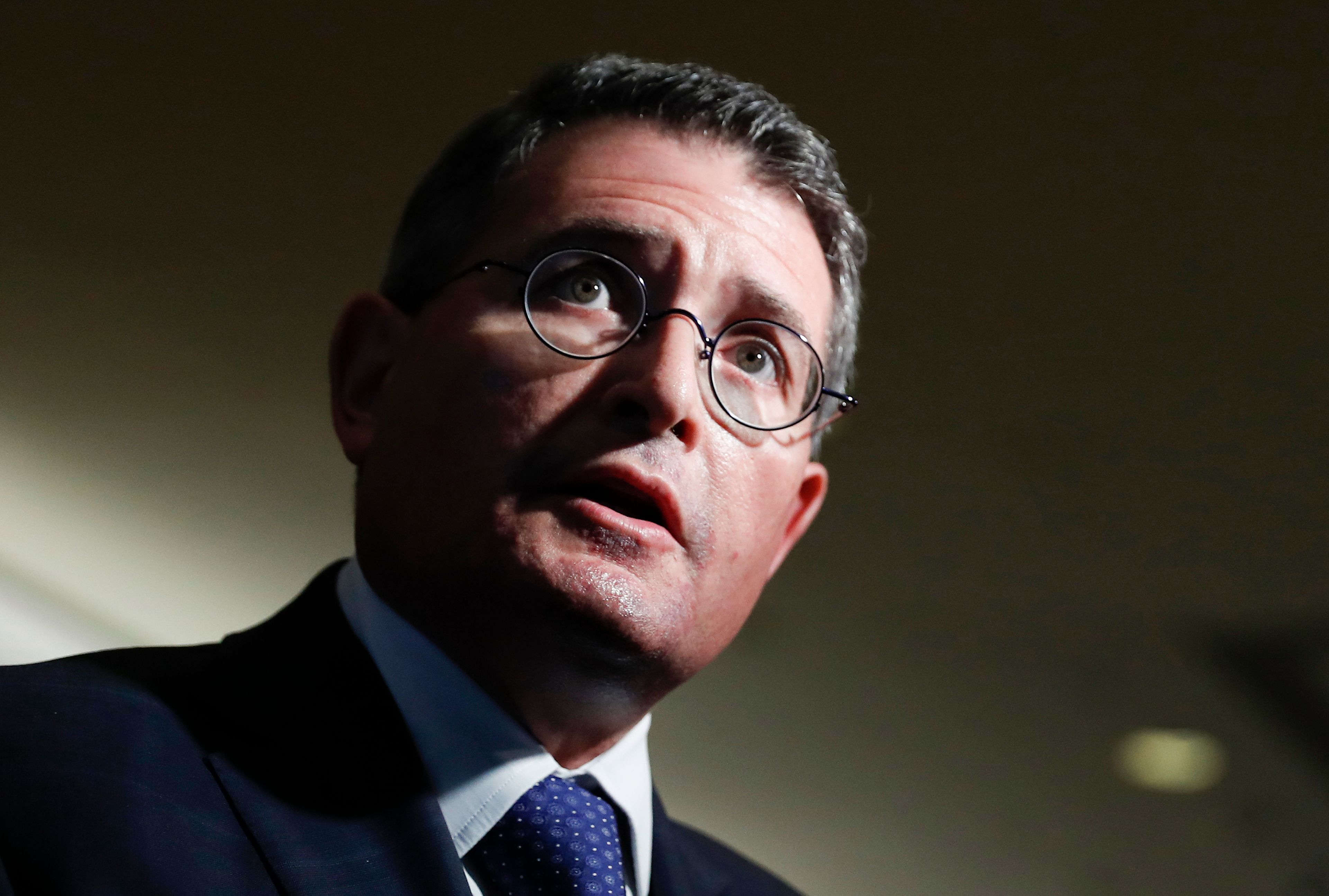 FILE - Federalist Society Executive Vice President Leonard Leo speaks to media at Trump Tower in New York, Nov. 16, 2016. (AP Photo/Carolyn Kaster, File)