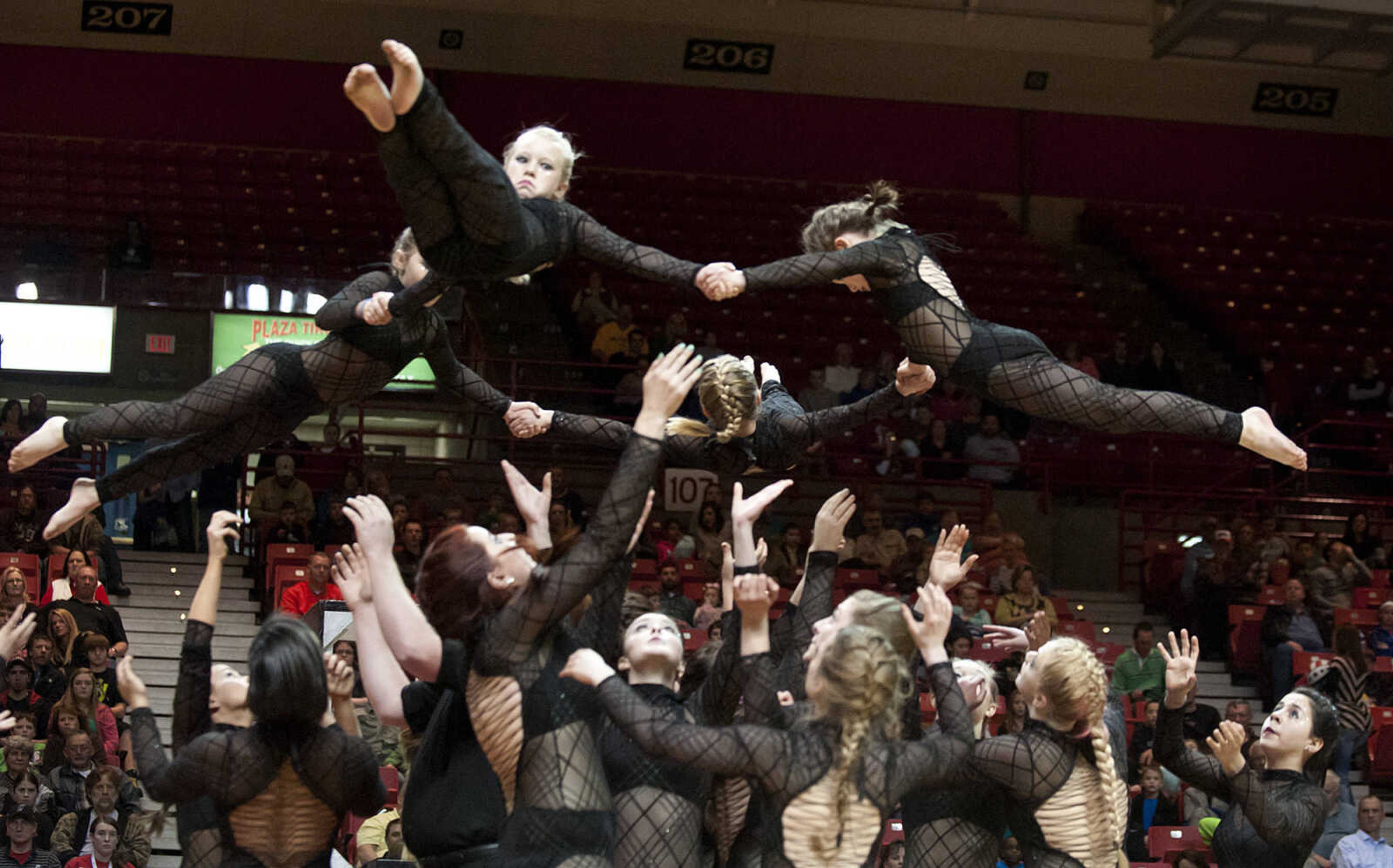 The Power Pack Dance Team performs during halftime of the Original Harlem Globetrotters' performance Monday, Jan. 13, at the Show Me Center.