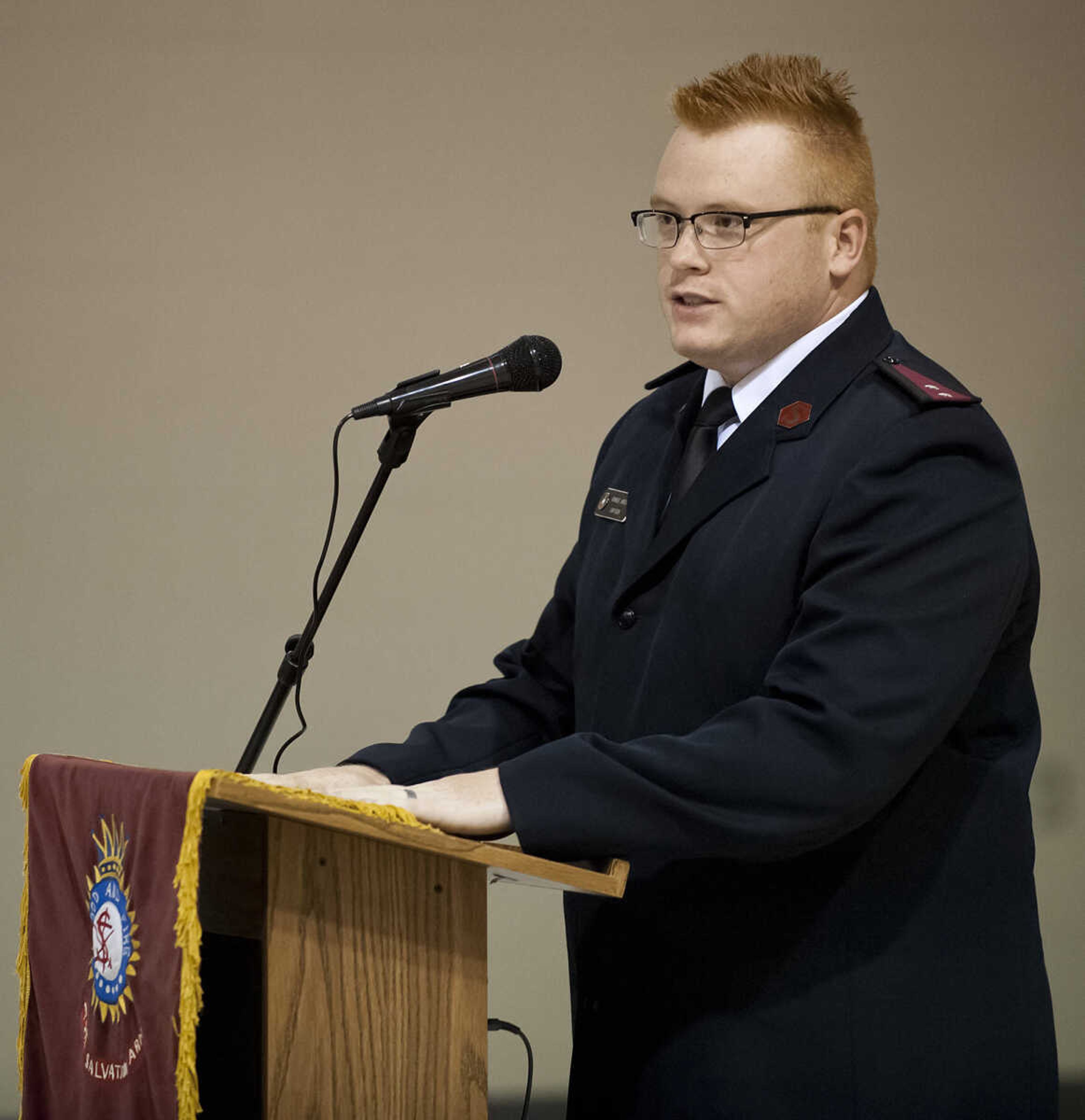 Capt. Ronnie Amick speaks during the Cape Girardeau Salvation Army's annual dinner, "A Night with the Stars Thursday, May 8, at the Cape Girardeau Salvation Army.