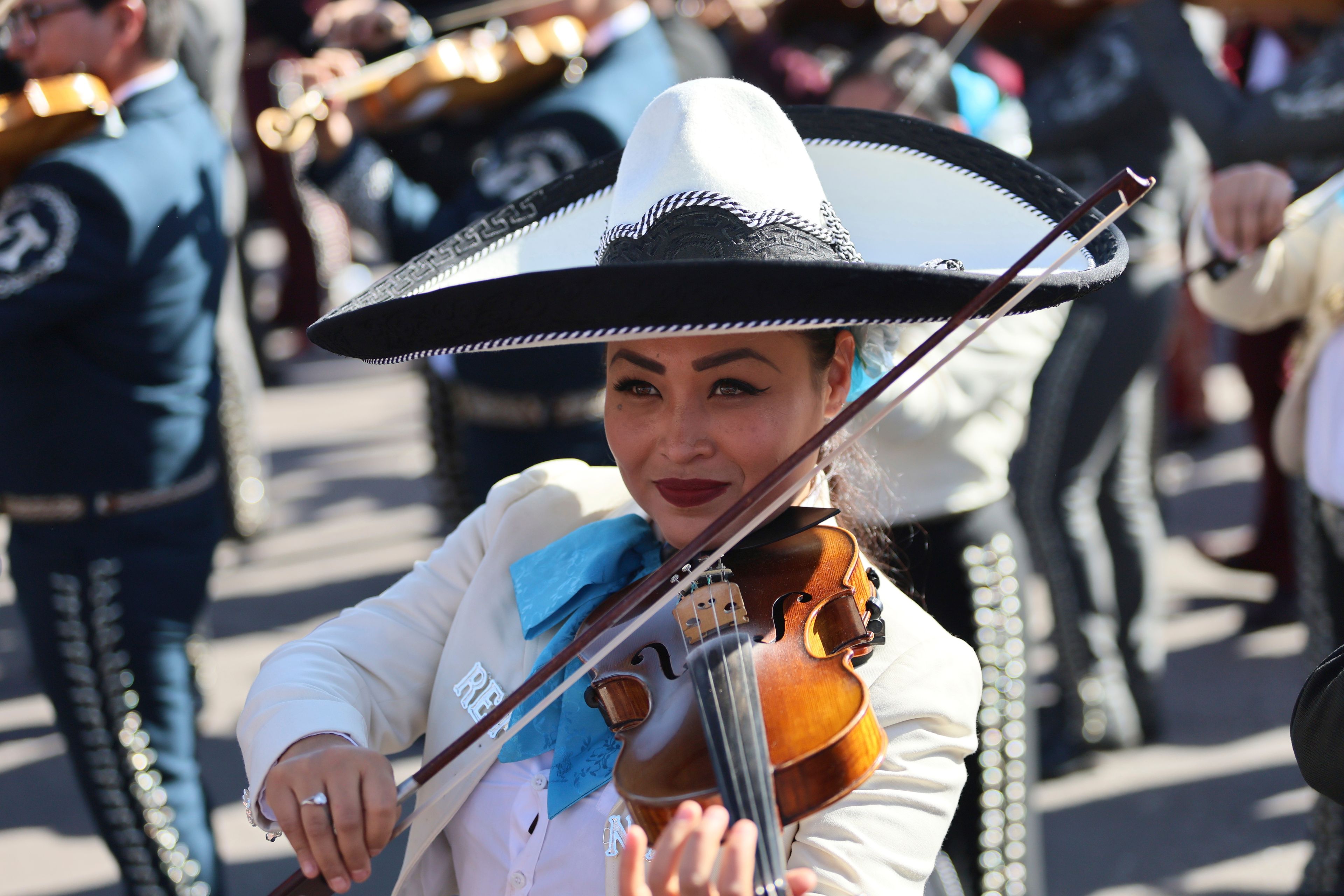 Musicians gather to break the record of most mariachis performing in unison, at the Zocalo, Mexico City's main square, Sunday, Nov. 10, 2024. (AP Photo/Ginnette Riquelme)