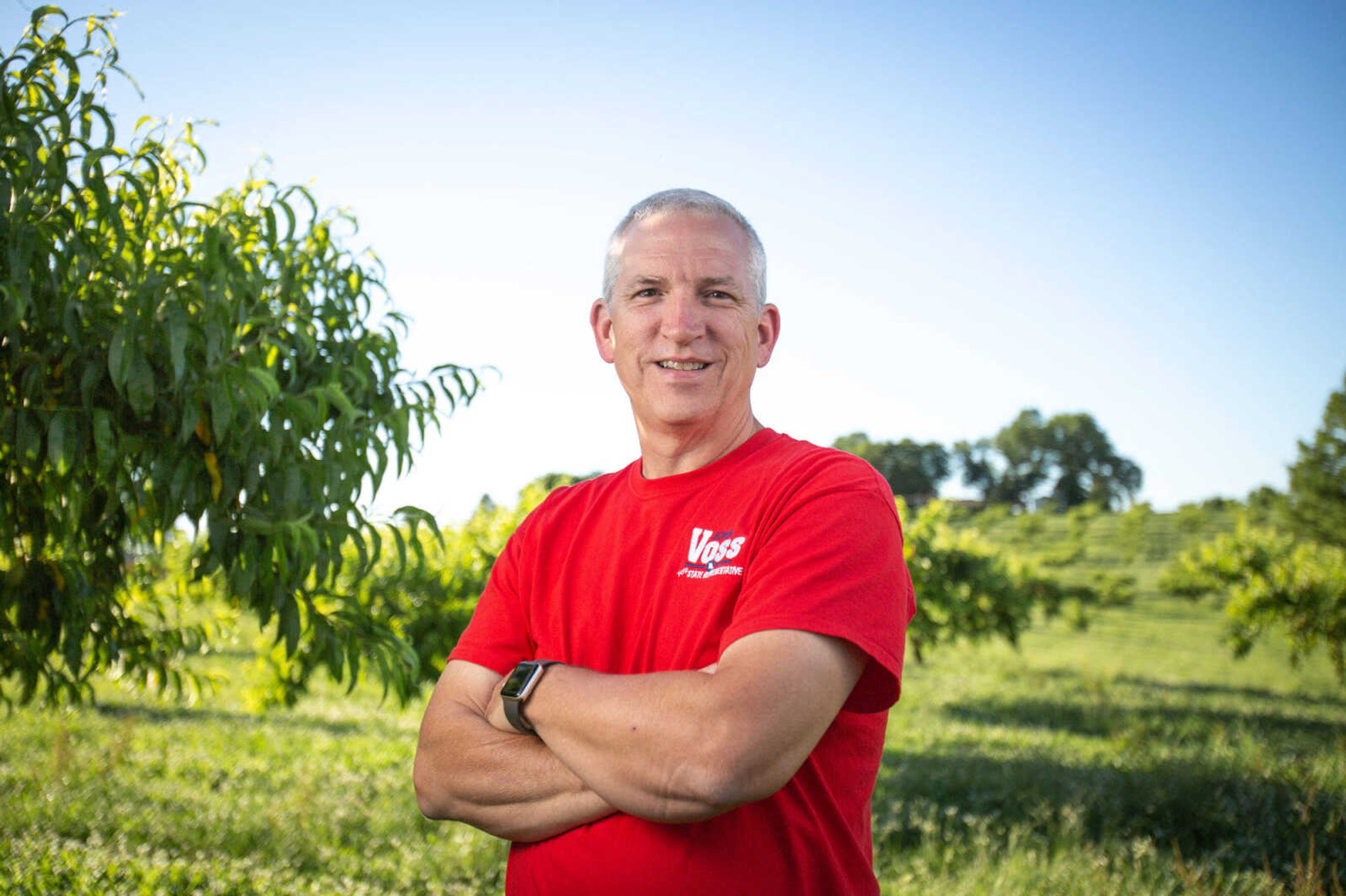 John Voss stands for a photo at Pioneer Orchard in Cape Girardeau where he held his first job as a teenager.