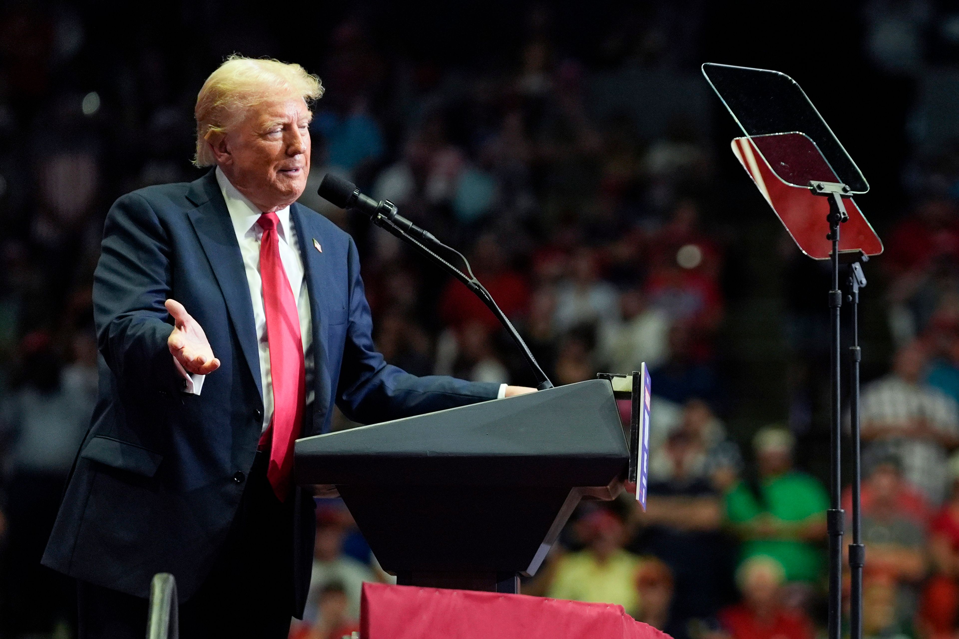 Republican presidential candidate former President Donald Trump speaks at a campaign rally, Saturday, July 20, 2024, in Grand Rapids, Mich. (AP Photo/Evan Vucci)