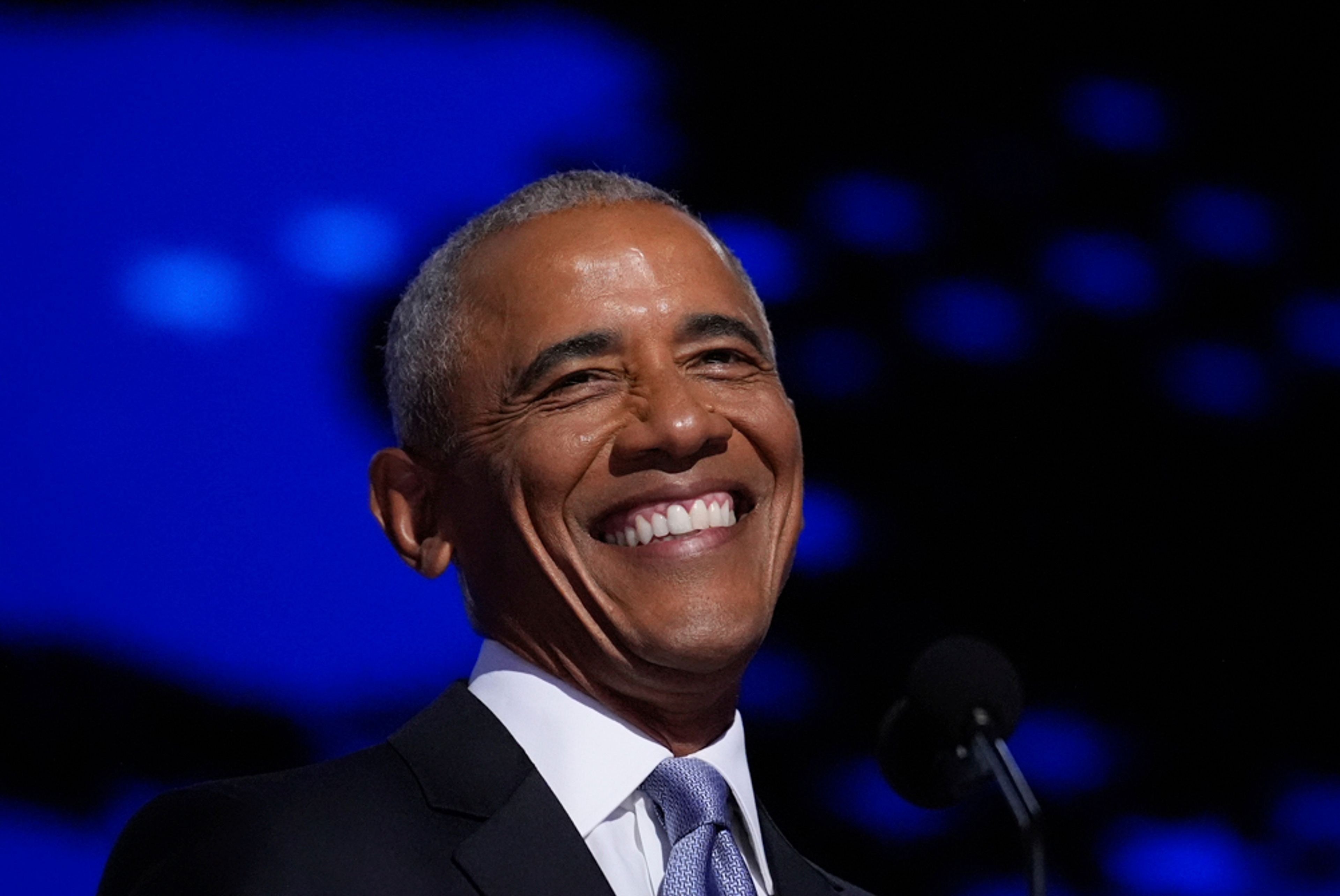 Former President Barack Obama speaks during the Democratic National Convention Tuesday, Aug. 20, 2024, in Chicago. (AP Photo/Brynn Anderson)