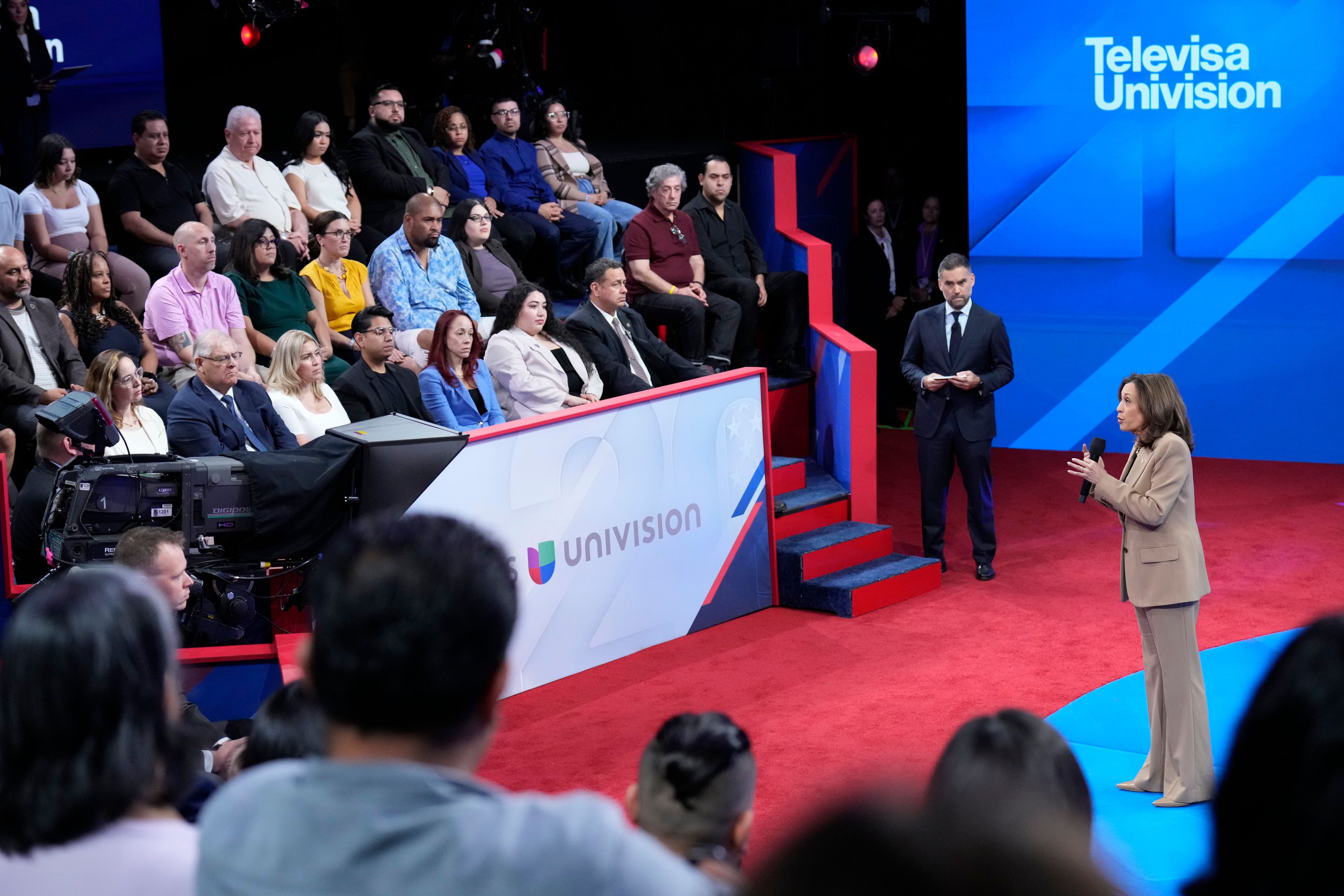 Democratic presidential nominee Vice President Kamala Harris speaks during a Town Hall event hosted by Univision, Thursday, Oct. 10, 2024, at the University of Nevada Las Vegas. (AP Photo/Jacquelyn Martin)