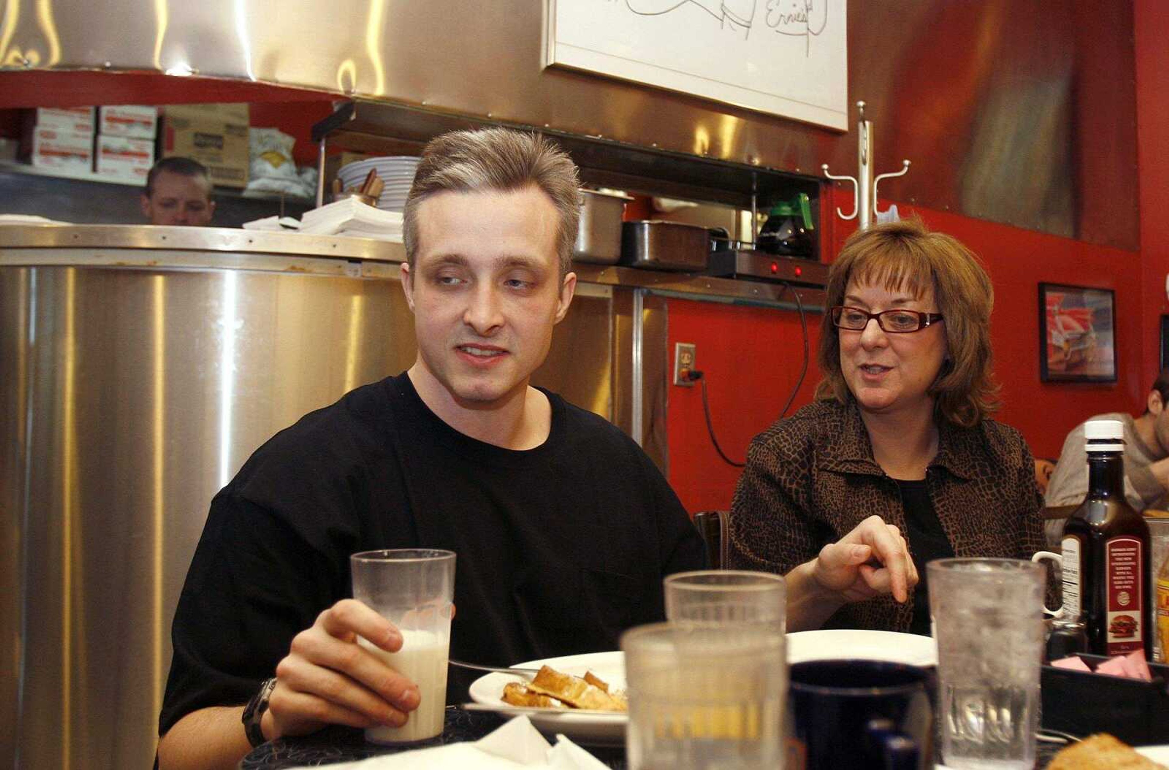 ELIZABETH DODD ~ edodd@semissourian.com
Thursday morning Kezer eats a breakfast of french toast and bacon at Ernie's in Columbia with his friend Jane Williams.