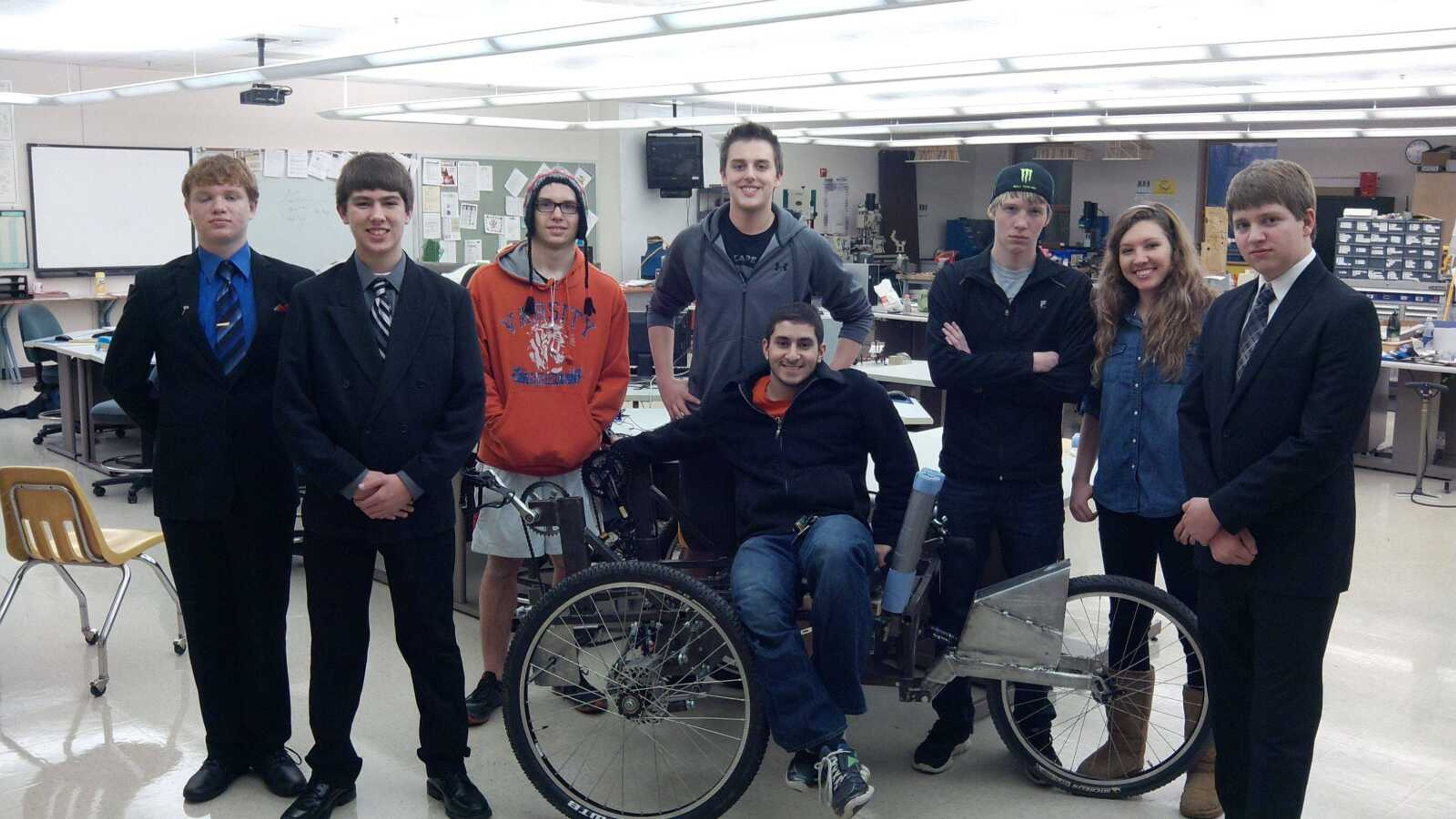 Cape Girardeau Central High School students built a moonbuggy to compete in NASA&#8217;s Great Moonbuggy Race on April 26 and 27 in Huntsville, Ala. [From left:] Donovan Shovan, Riley Smith, James Scheller, Colin Keele, Husam Wadi, Dalton Buchanan, Kendra Kelch and Zach Rhodes. (Submitted)