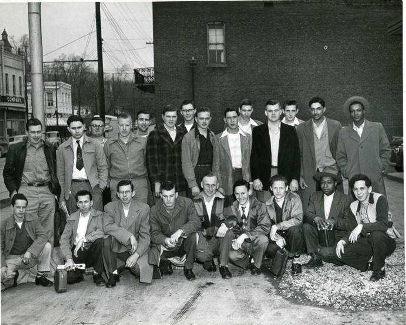 Draftees from the Cape Girardeau district prepared to leave for St. Louis for induction into the armed forces during the Korean War. (File photo, 1951.)