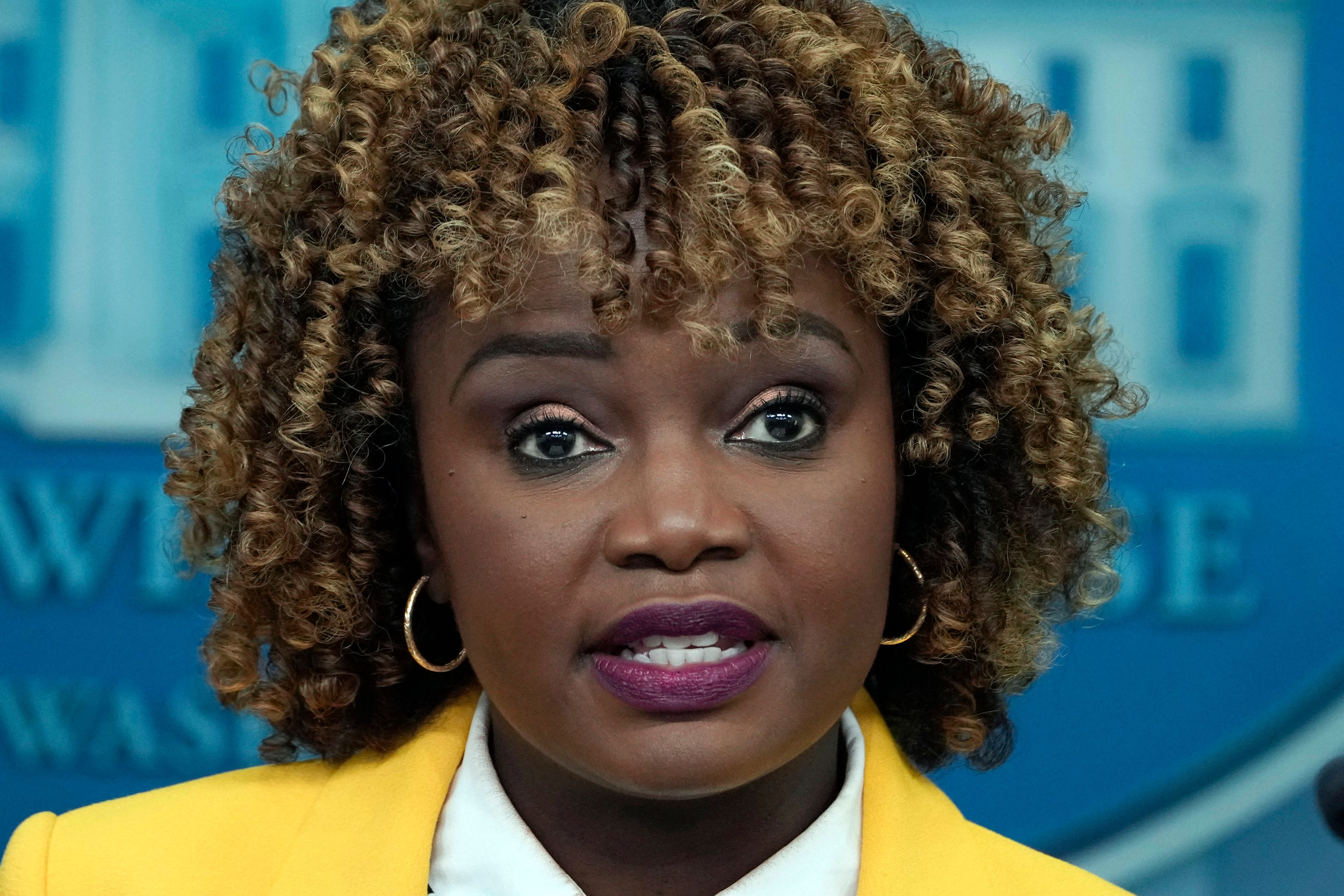 White House press secretary Karine Jean-Pierre speaks during the daily briefing at the White House in Washington, Monday, Sept. 9, 2024. (AP Photo/Susan Walsh)