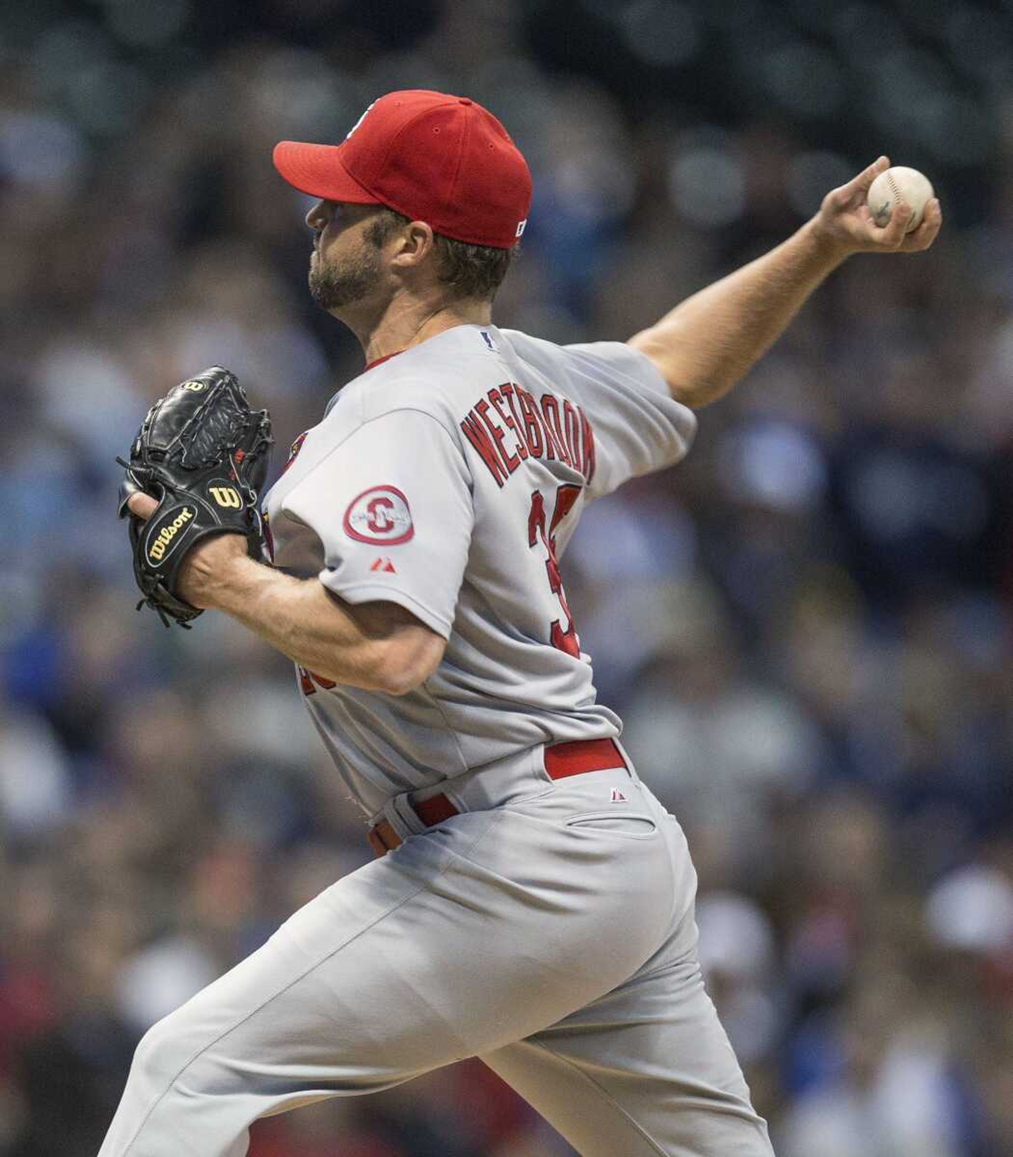 St. Louis Cardinals' Jake Westbrook pitches to a Milwaukee Brewers batter during the first inning of a baseball game Thursday, May 2, 2013, in Milwaukee. (AP Photo/Tom Lynn)