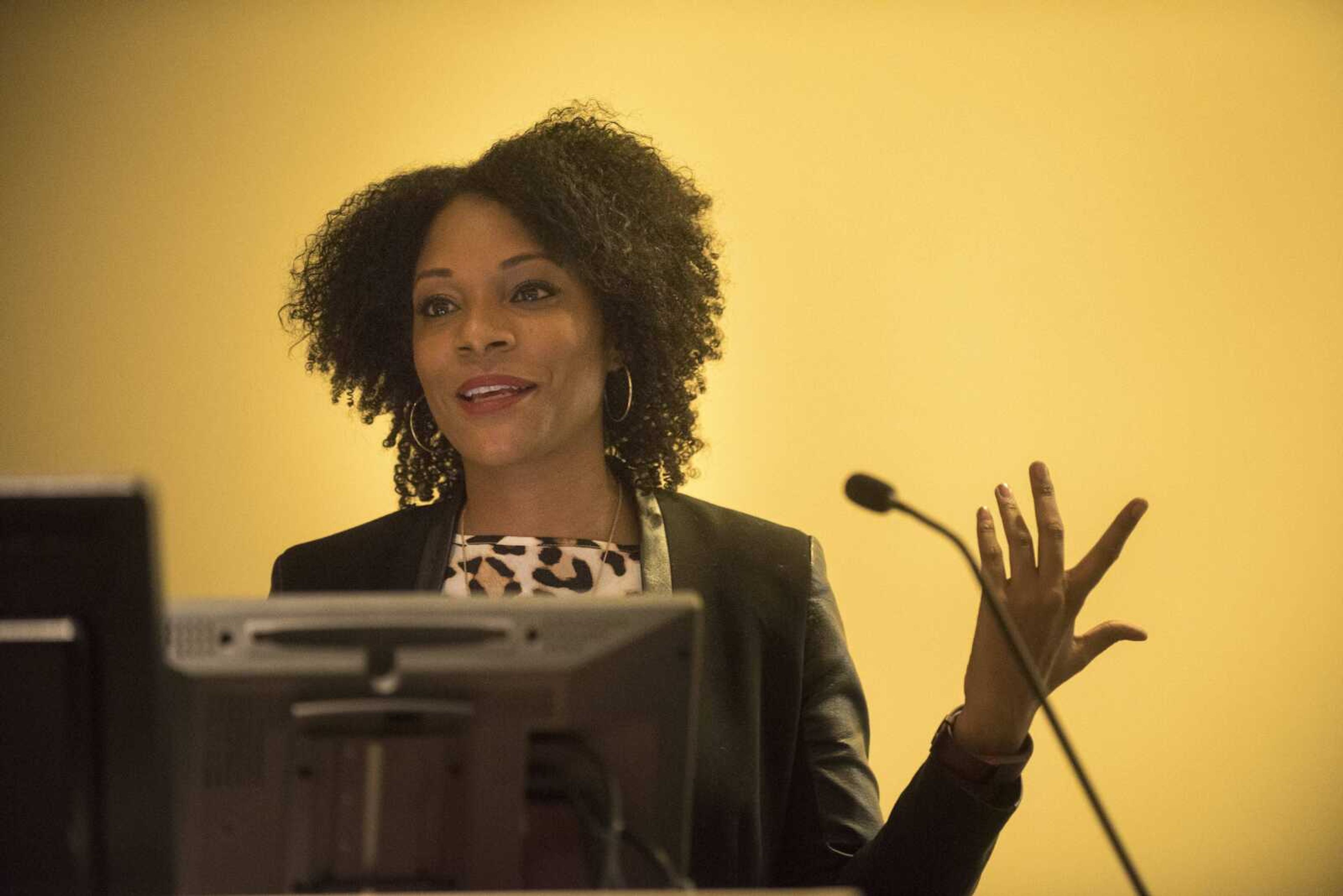 Zerlina Maxwell, a political analyst, writer and former director of progressive media for the Hillary Clinton presidential campaign, gives her presentation titled "The Normalization of Hate" during the 21st Michael Davis Lecture on Wednesday in Glenn Auditorium at Southeast Missouri State University in Cape Girardeau.