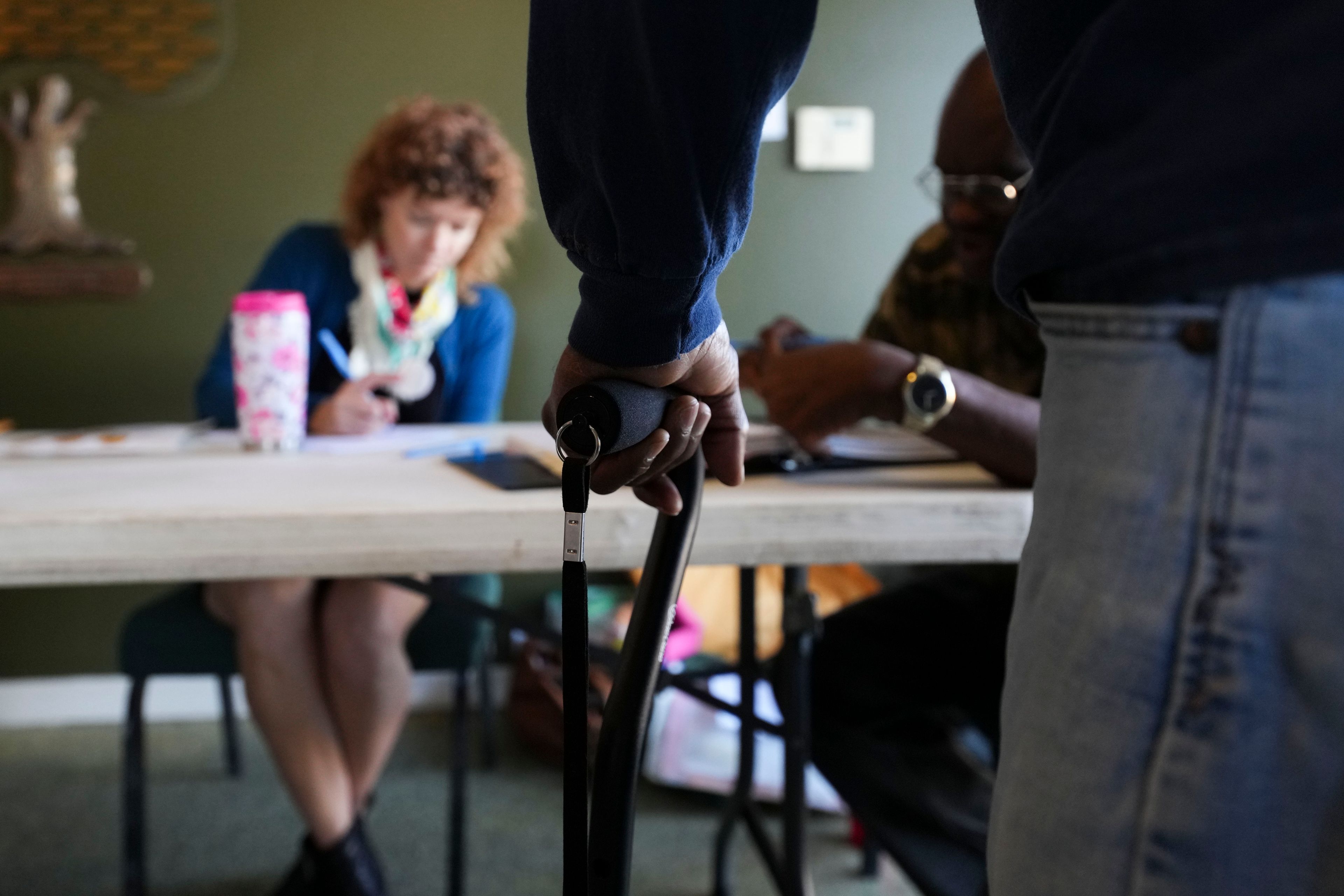 Johnny Matthews, Sr. waits to vote at the Greater Evergreen Baptist Church in New Orleans on Election Day, Tuesday, Nov. 5, 2024. (AP Photo/Gerald Herbert)