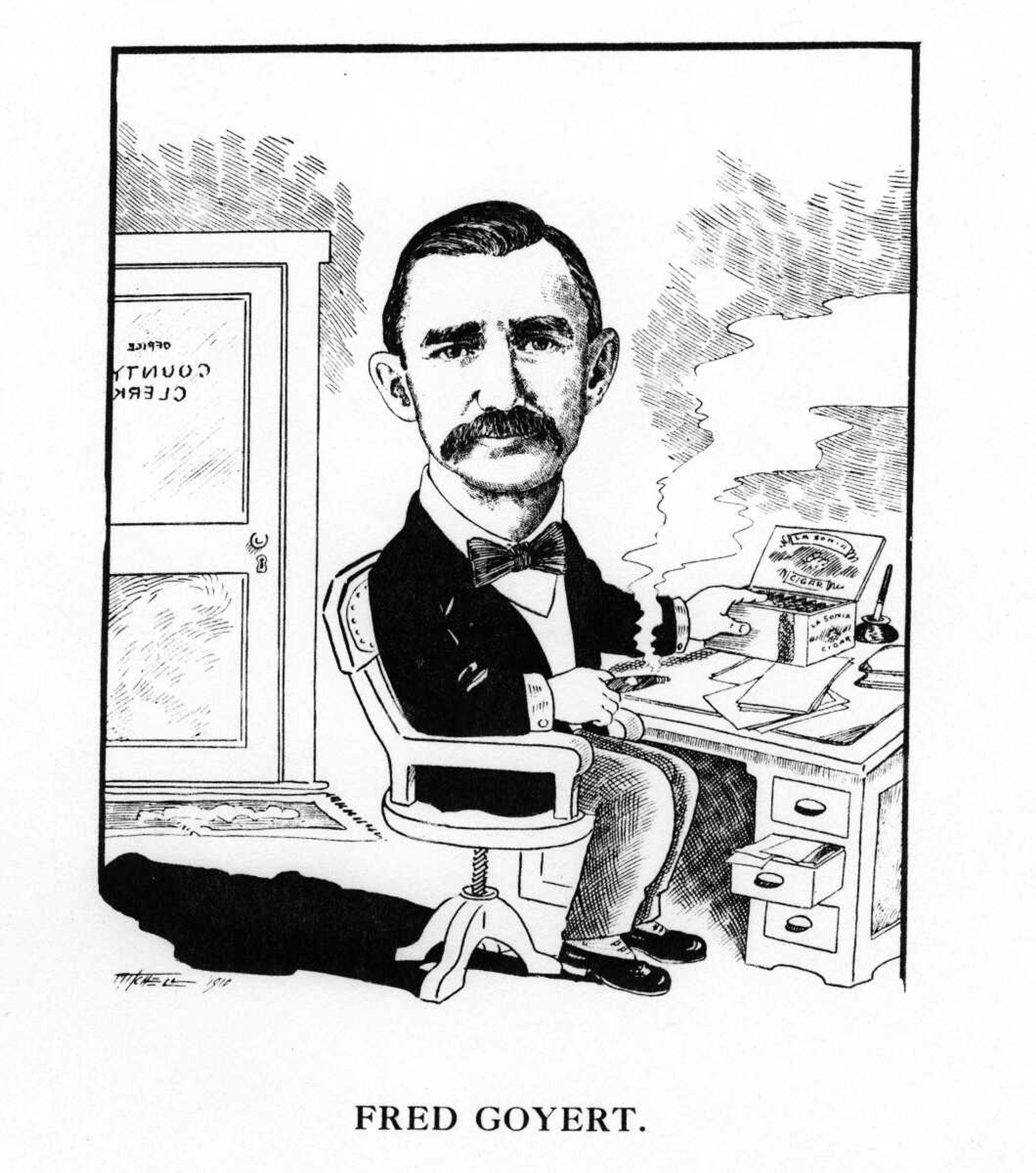 Although not a citizen of Cape Girardeau, Fred Goyert, county clerk, is mighty well known here. Before being elected clerk he had spent nearly a life-time as deputy clerk, and he is known to every person who has ever had any business with the county. Through his long service in the office he has become an encyclopedia of county affairs.
Mr. Goyert is a candidate for re-election to his present position, and he will be elected without trouble.