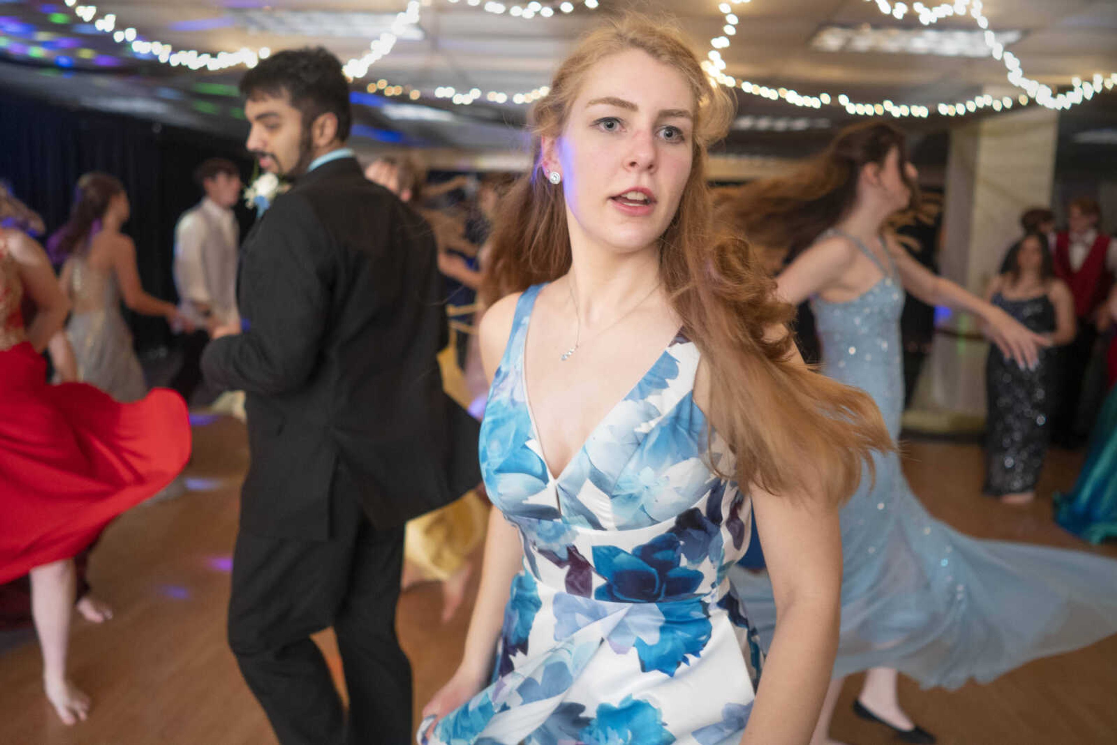 Megan Benkendorf dances with other students to Гўв‚¬Е“Cotton-Eyed JoeГўв‚¬Вќ during the Saxony Lutheran prom Saturday, April 26, 2021, at  the Elks Lodge in Cape Girardeau.