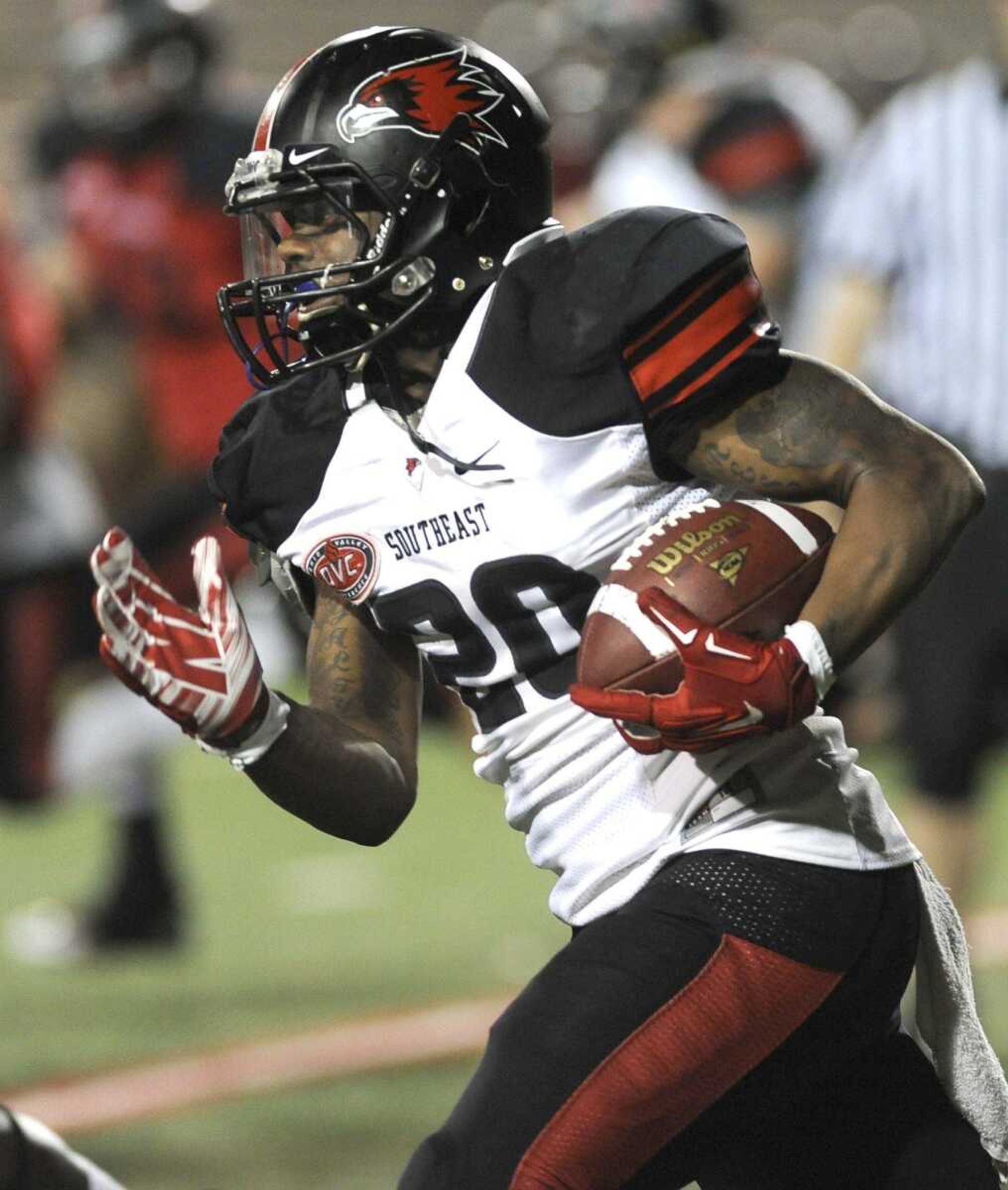 Southeast Missouri State's DeMichael Jackson carries during the spring game Friday, April 17, 2015 at Houck Stadium. (Fred Lynch)