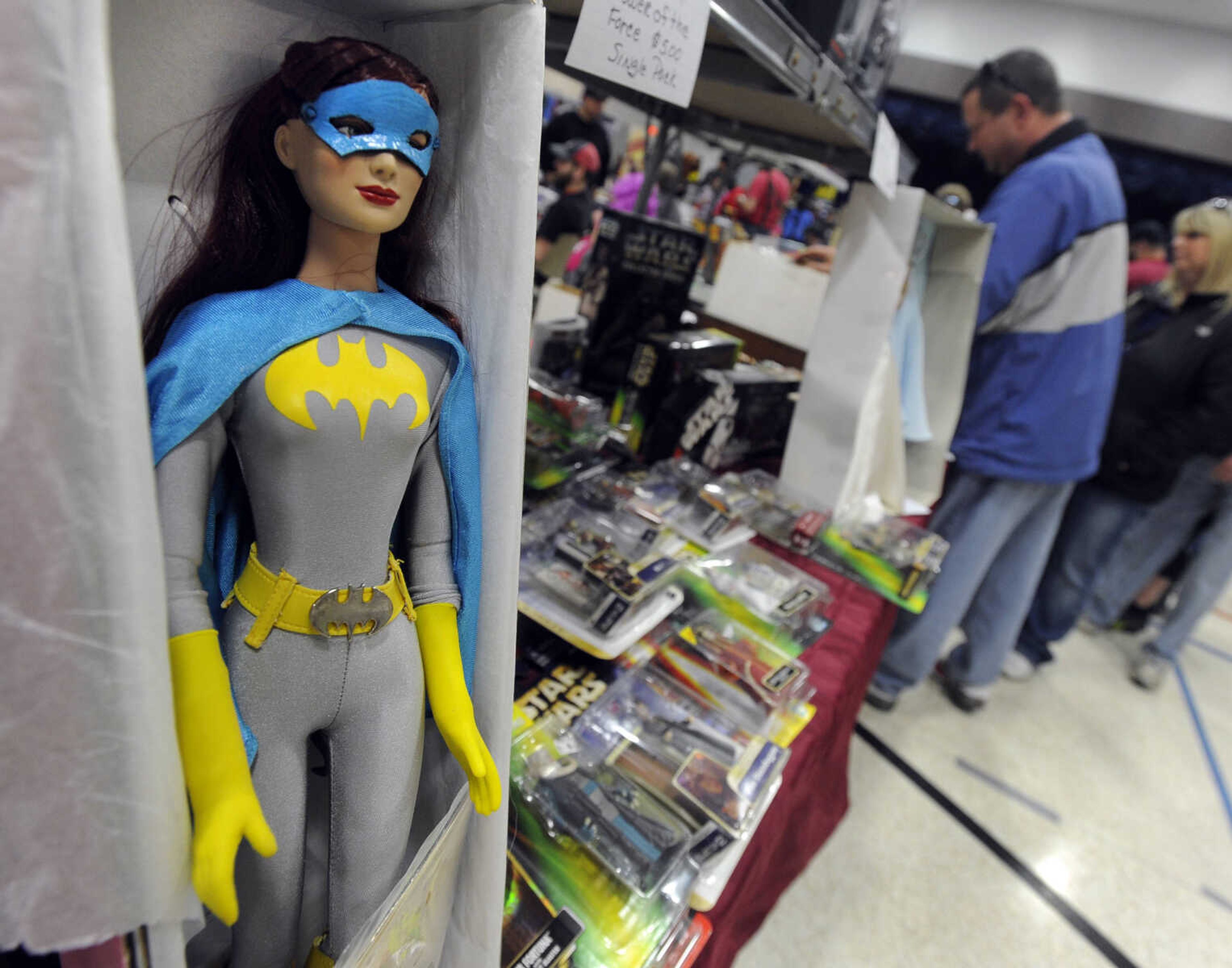 A Batgirl figure is on display at Cape Comic Con on Saturday, March 22, 2014 at the Arena Building.