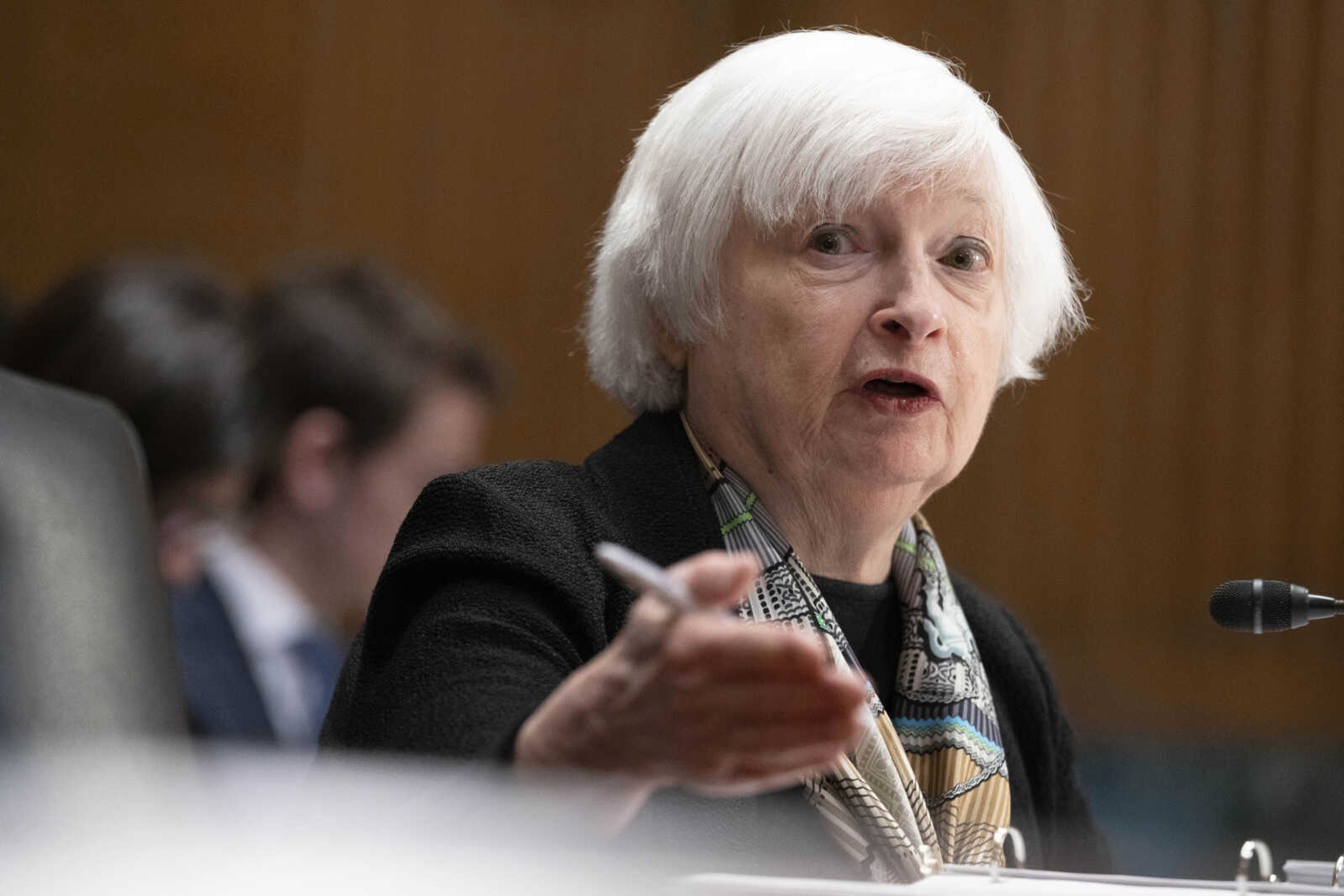 Treasury Secretary Janet Yellen testifies Thursday before the Senate Finance Committee about President Joe Biden's proposed budget request for the fiscal year 2024 on Capitol Hill in Washington.