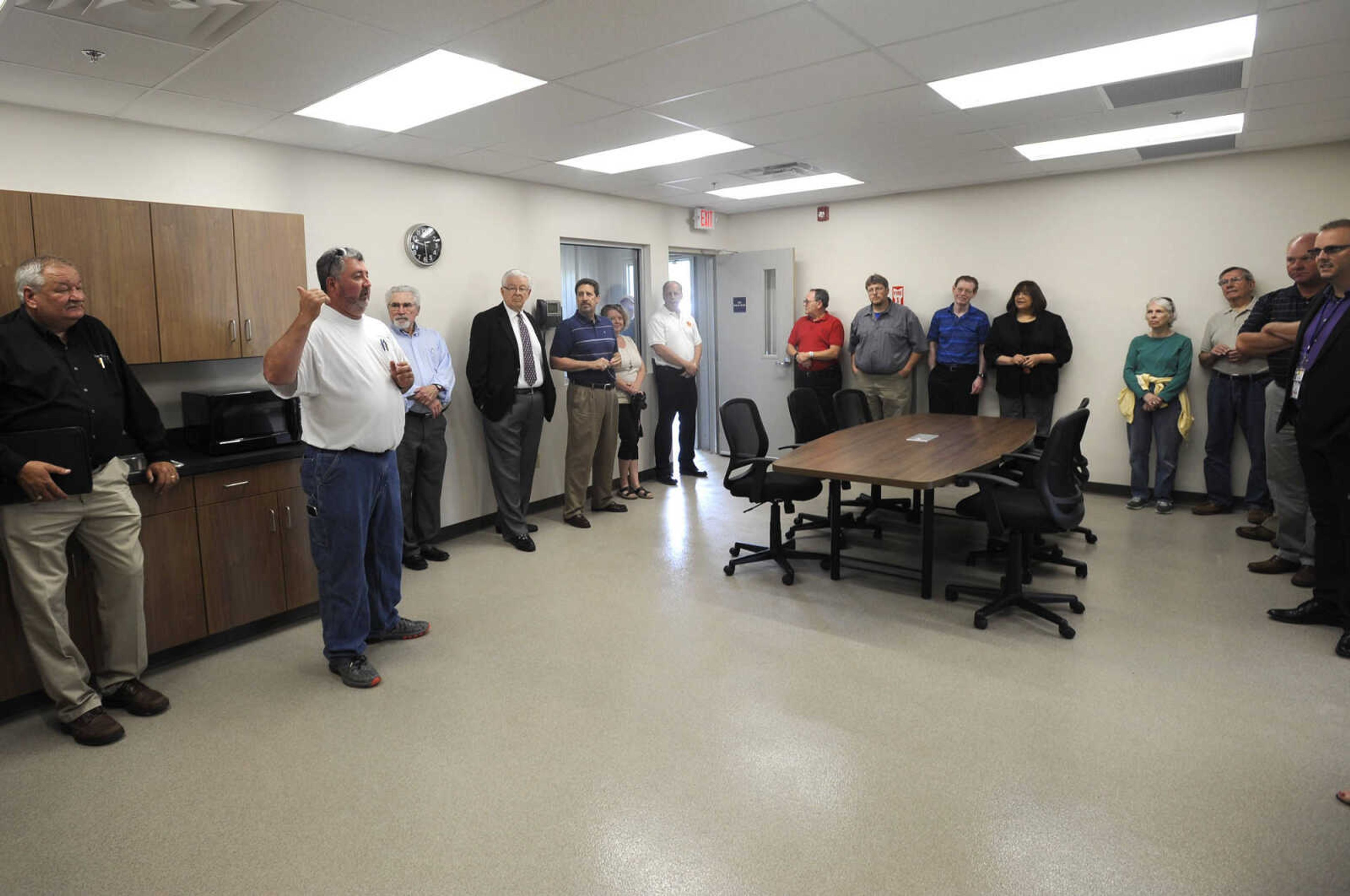 Mike Tripp, solid-waste superintendent, shows the break room at new solid-waste transfer station Monday, May 23, 2016 in Cape Girardeau.