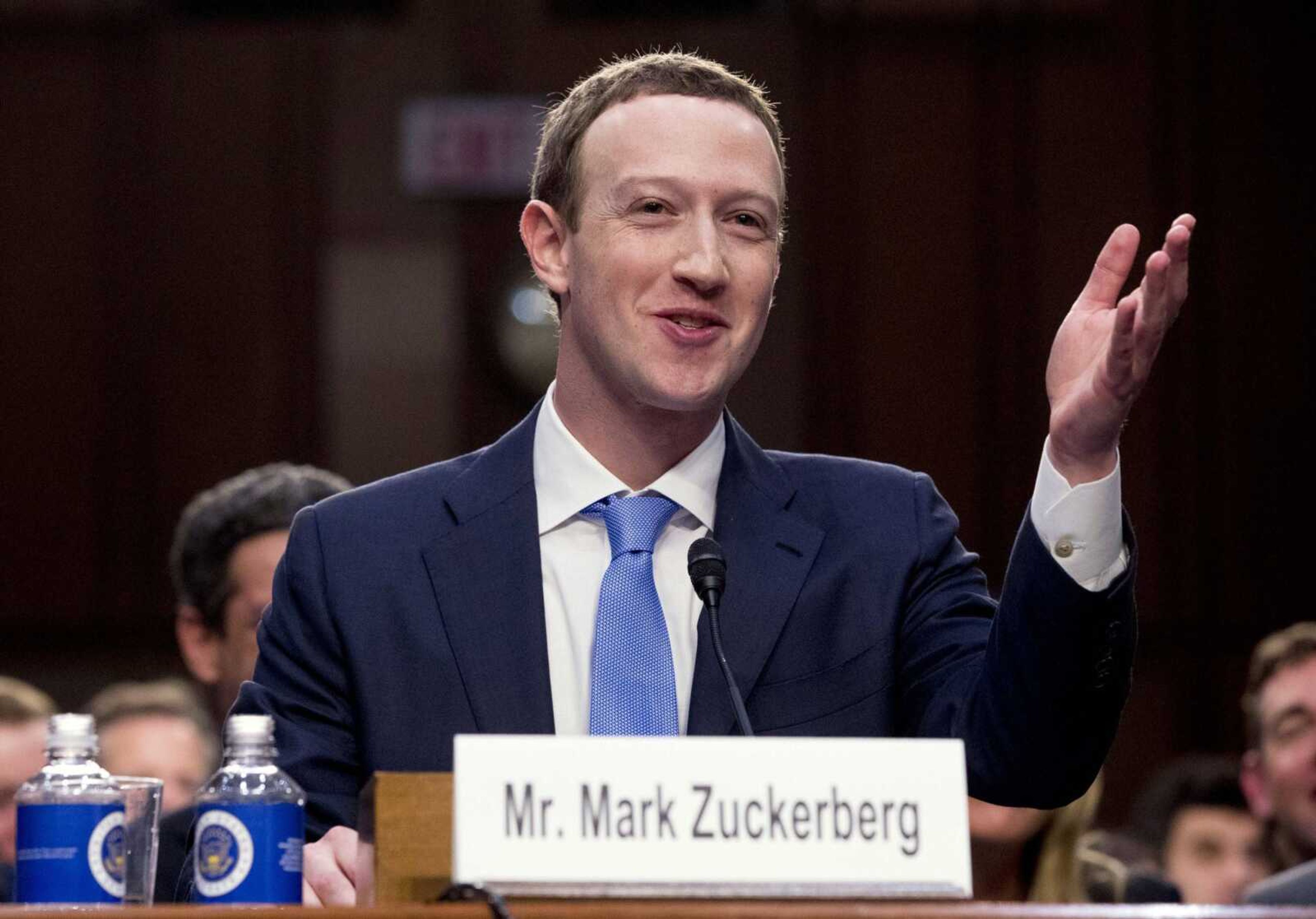 Facebook CEO Mark Zuckerberg testifies before a joint hearing of the Commerce and Judiciary Committees on Capitol Hill in Washington, Tuesday, April 10, 2018, about the use of Facebook data to target American voters in the 2016 election. (AP Photo/Andrew Harnik)