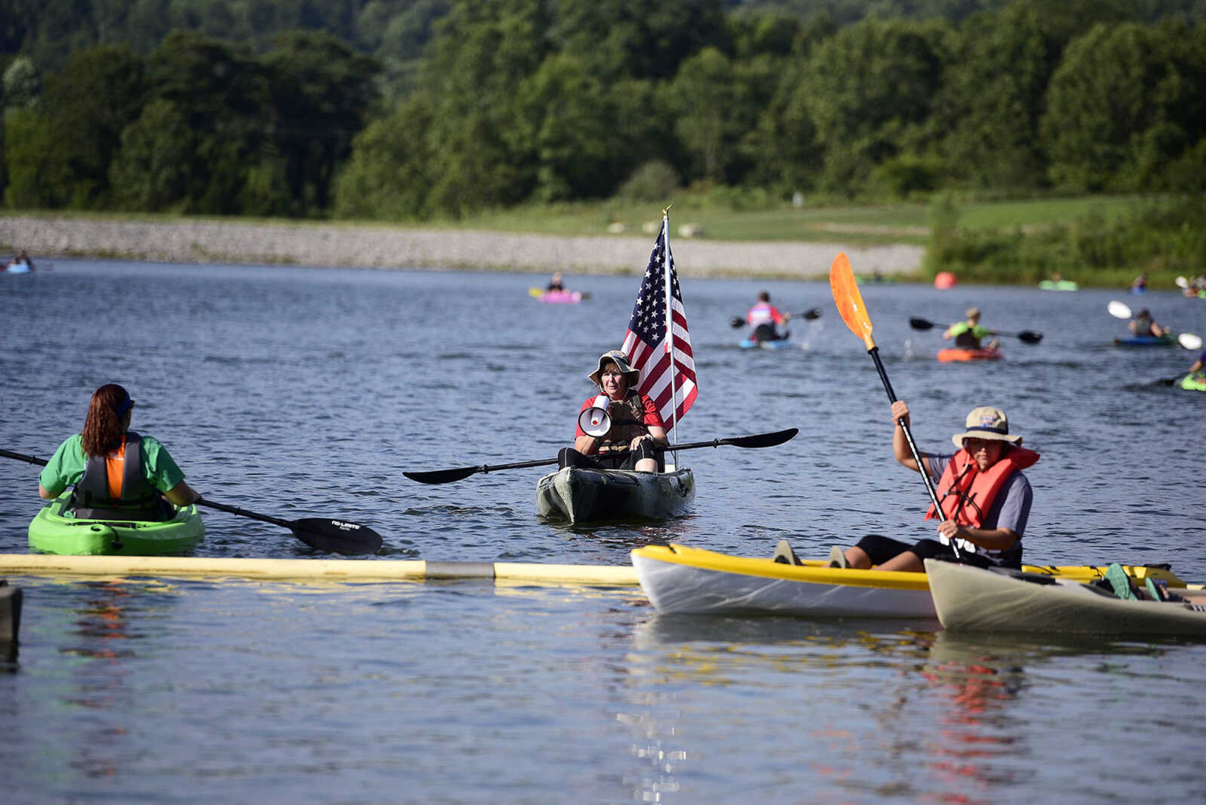 People kayak on Lake Boutin during the first ever St. Jude Heroes Yak 'n Run on Saturday, Aug. 26, 2017, at Trail of Tears State Park. All proceeds from the event support St. Jude Children's Research Hospital