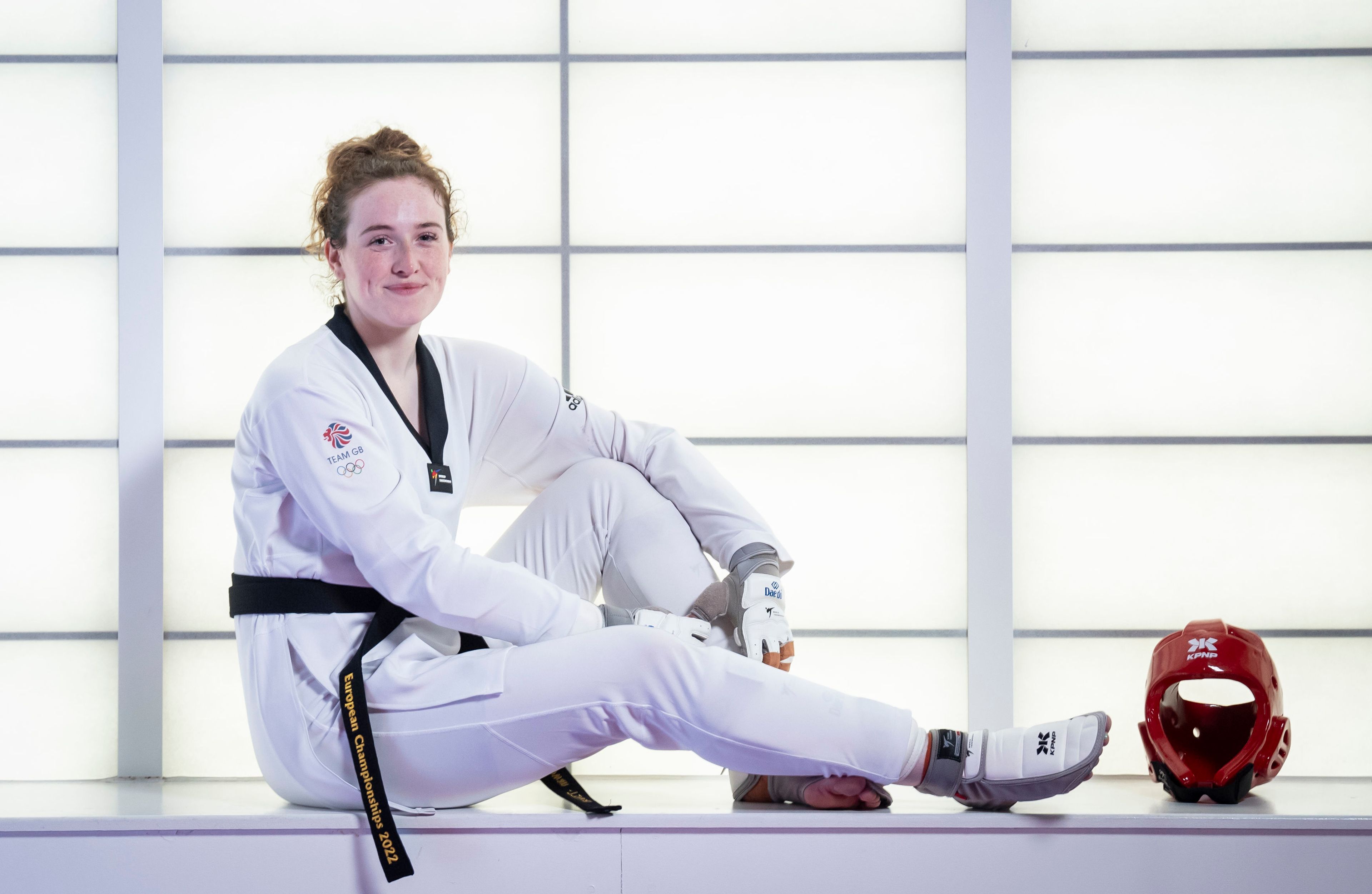 Rebecca McGowan poses during a training session at the National Taekwondo Centre, in Manchester, England, Tuesday, July 16, 2024. (Danny Lawson/PA via AP)