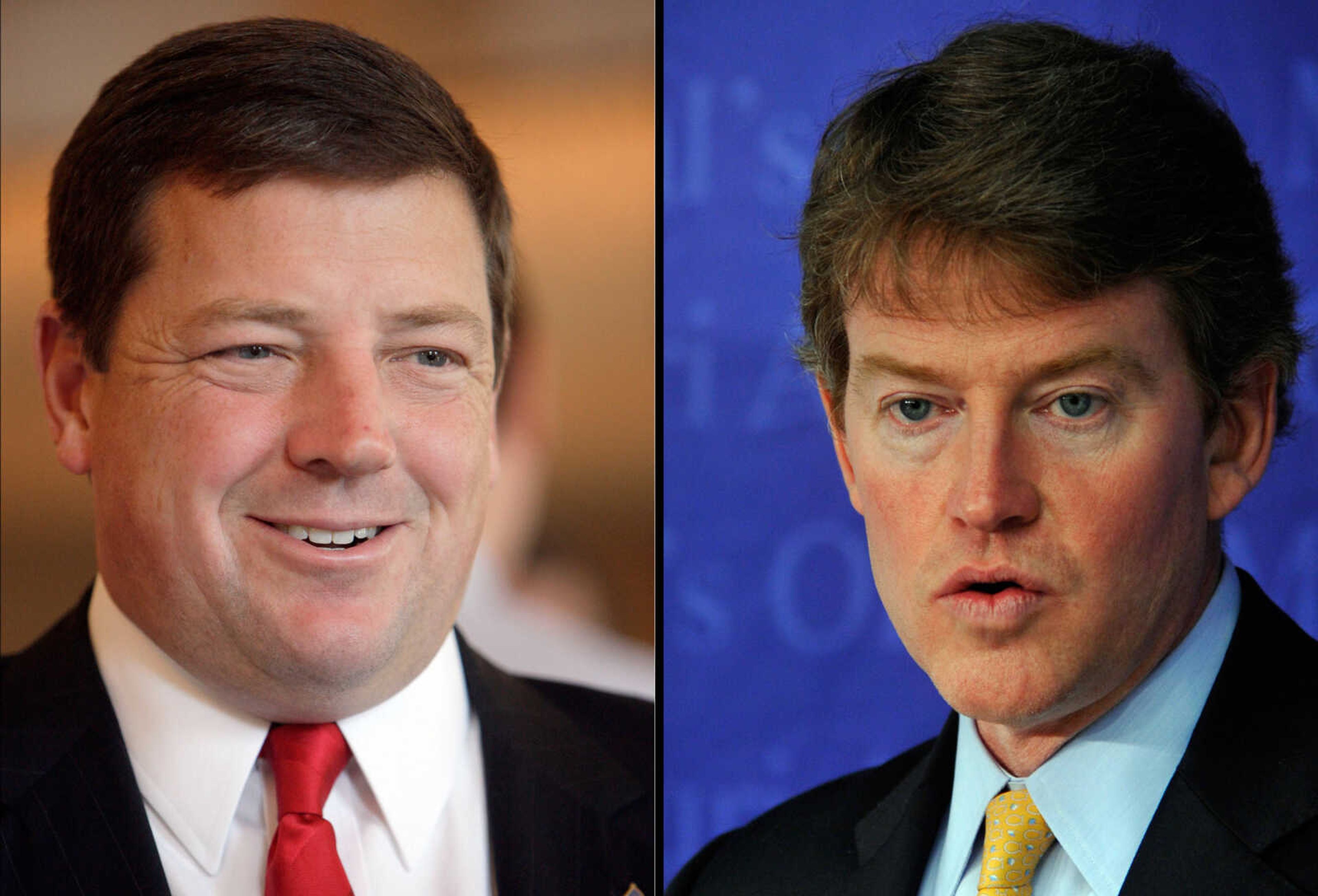 FILE - This combination of undated file photos shows Republican Ed Martin, left, and Democratic incumbent Chris Kostner, right, who are running for the Missouri  attorney general's office.  (AP File Photos)