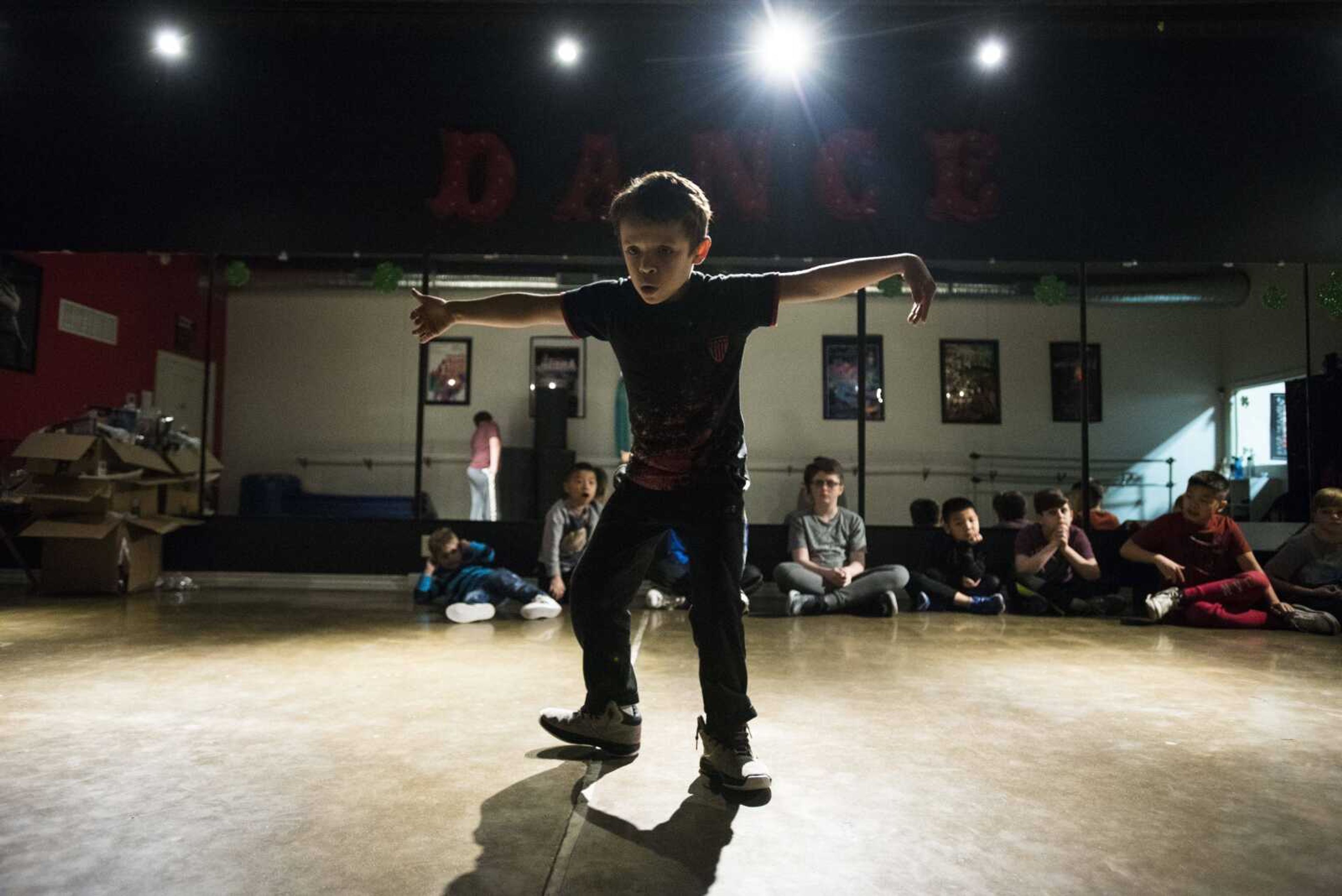 Christopher Guada, 7, dances during a Fingerprint Jr. class Feb. 28 at On Cue Performing Arts Studio in Cape Girardeau.