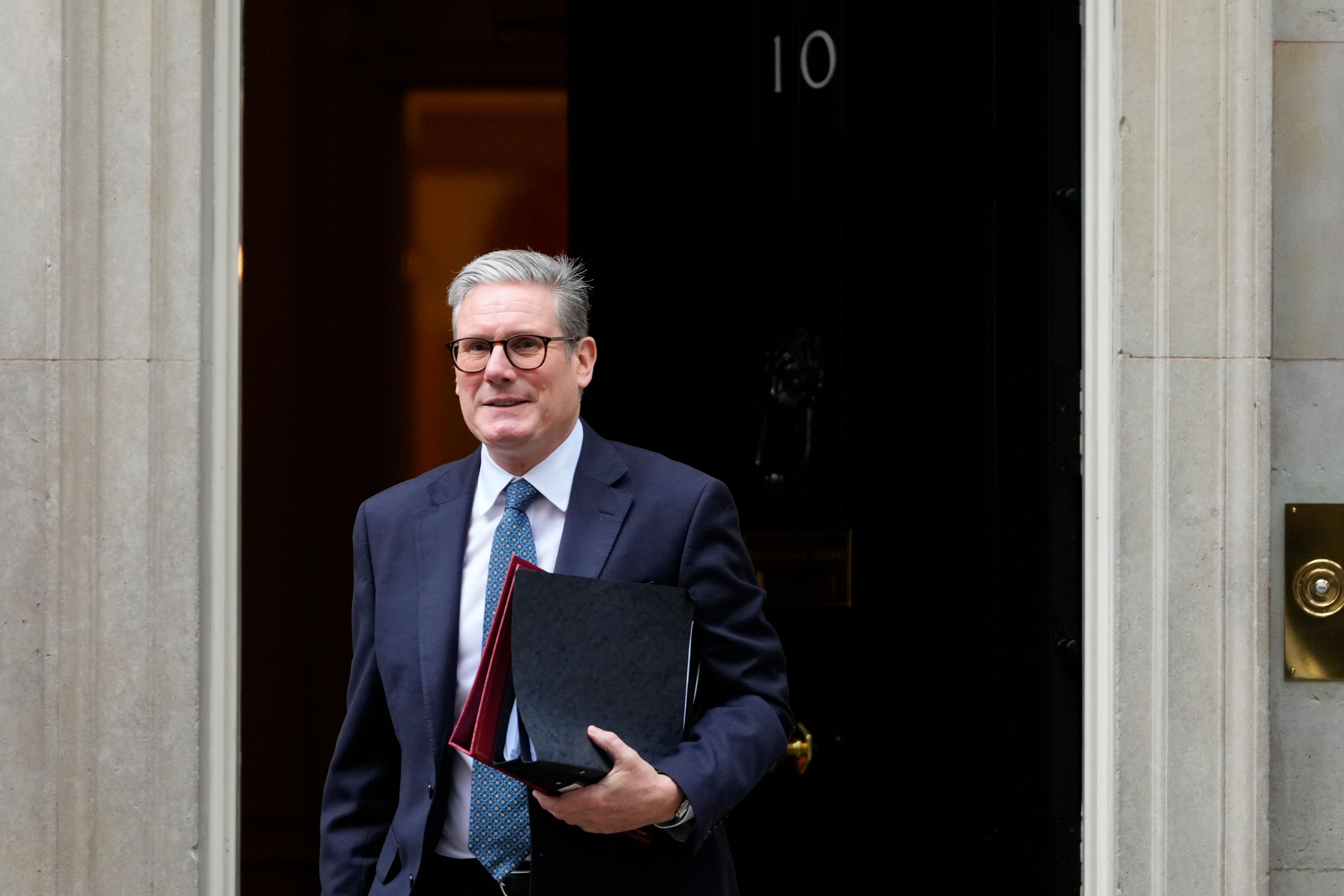 FILE - Britain's Prime Minister Keir Starmer leaves 10 Downing Street to attend the weekly session of Prime Ministers Questions in Parliament in London, Wednesday, Oct. 9, 2024. (AP Photo/Kirsty Wigglesworth, File)