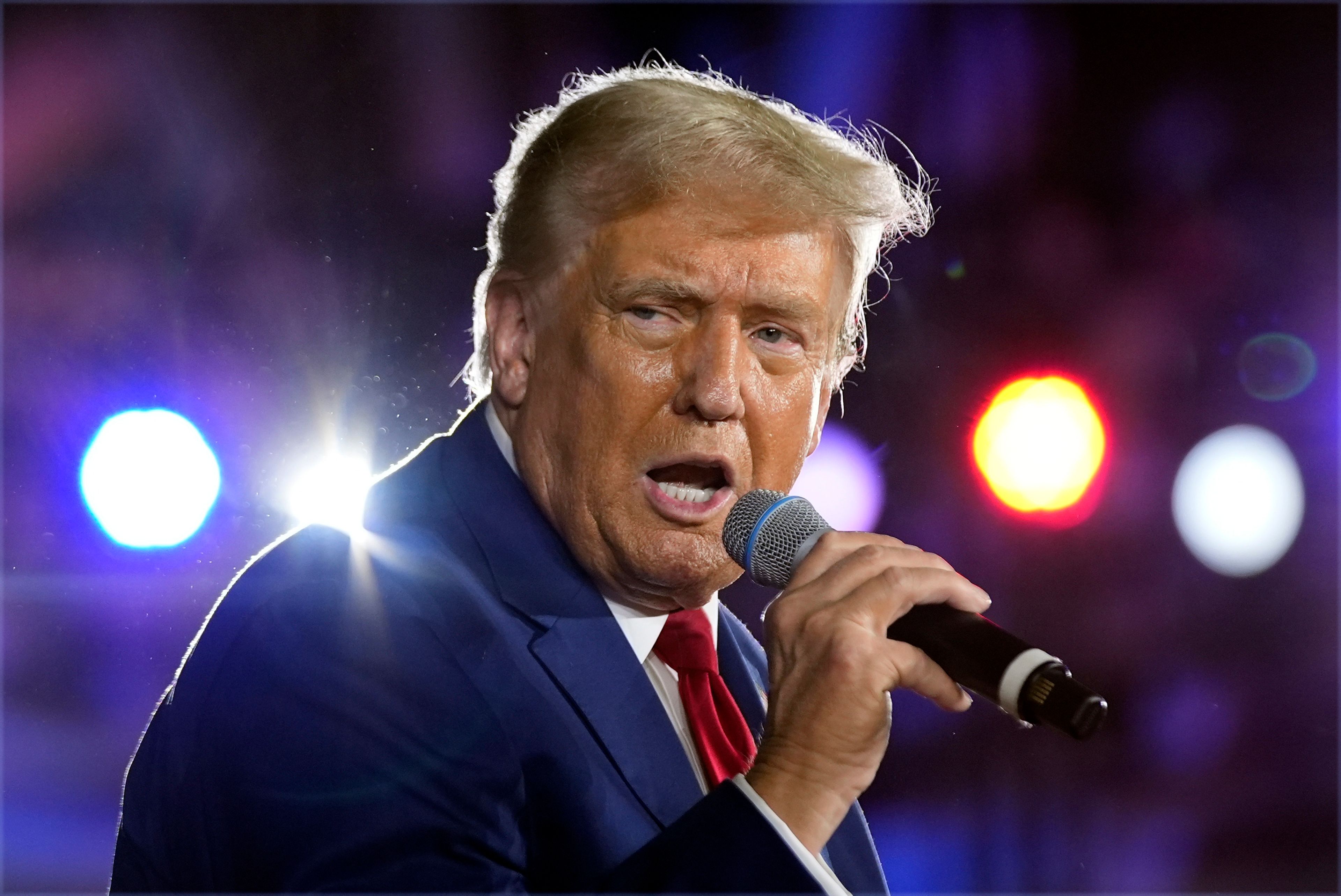 FILE - Republican presidential nominee former President Donald Trump speaks at a town hall campaign event at Macomb Community College, on Sept. 27, 2024, in Warren, Mich. (AP Photo/Alex Brandon, File)