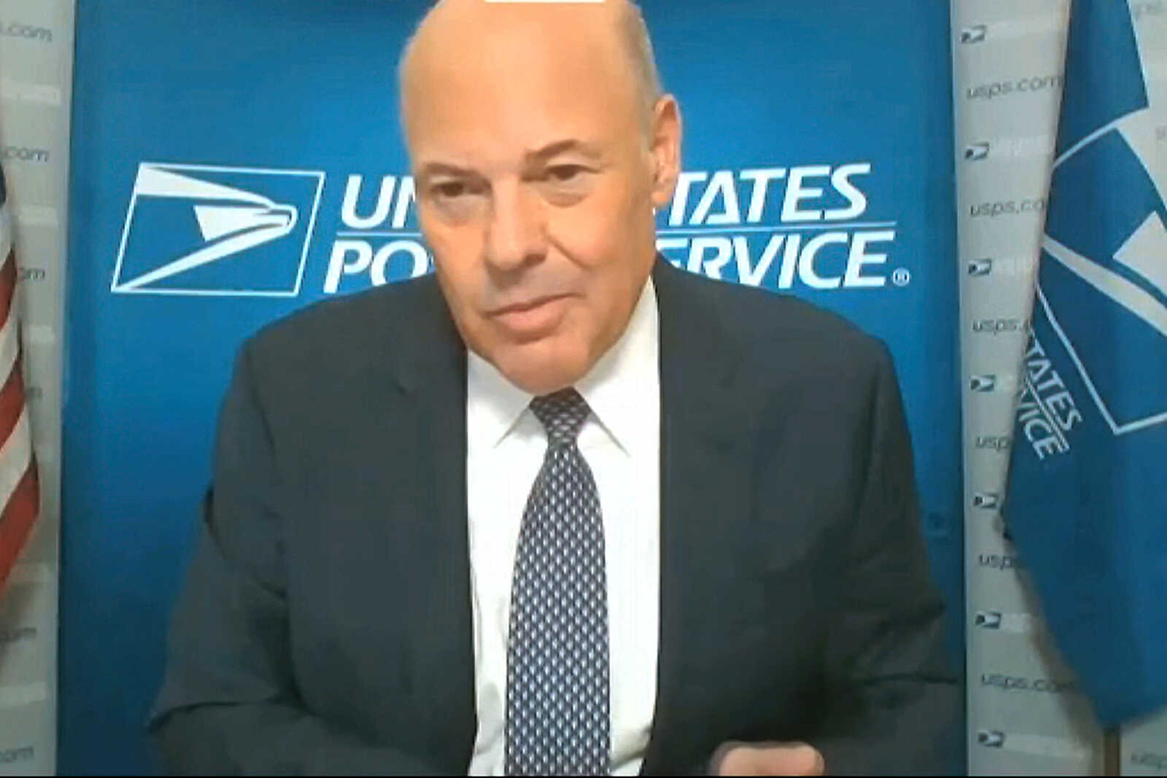 In this image from video, U.S. Postmaster General Louis DeJoy testifies during a video virtual hearing before the Senate Governmental Affairs Committee on the U.S. Postal Service during COVID-19 and the upcoming elections, on Capitol Hill on Friday in Washington.