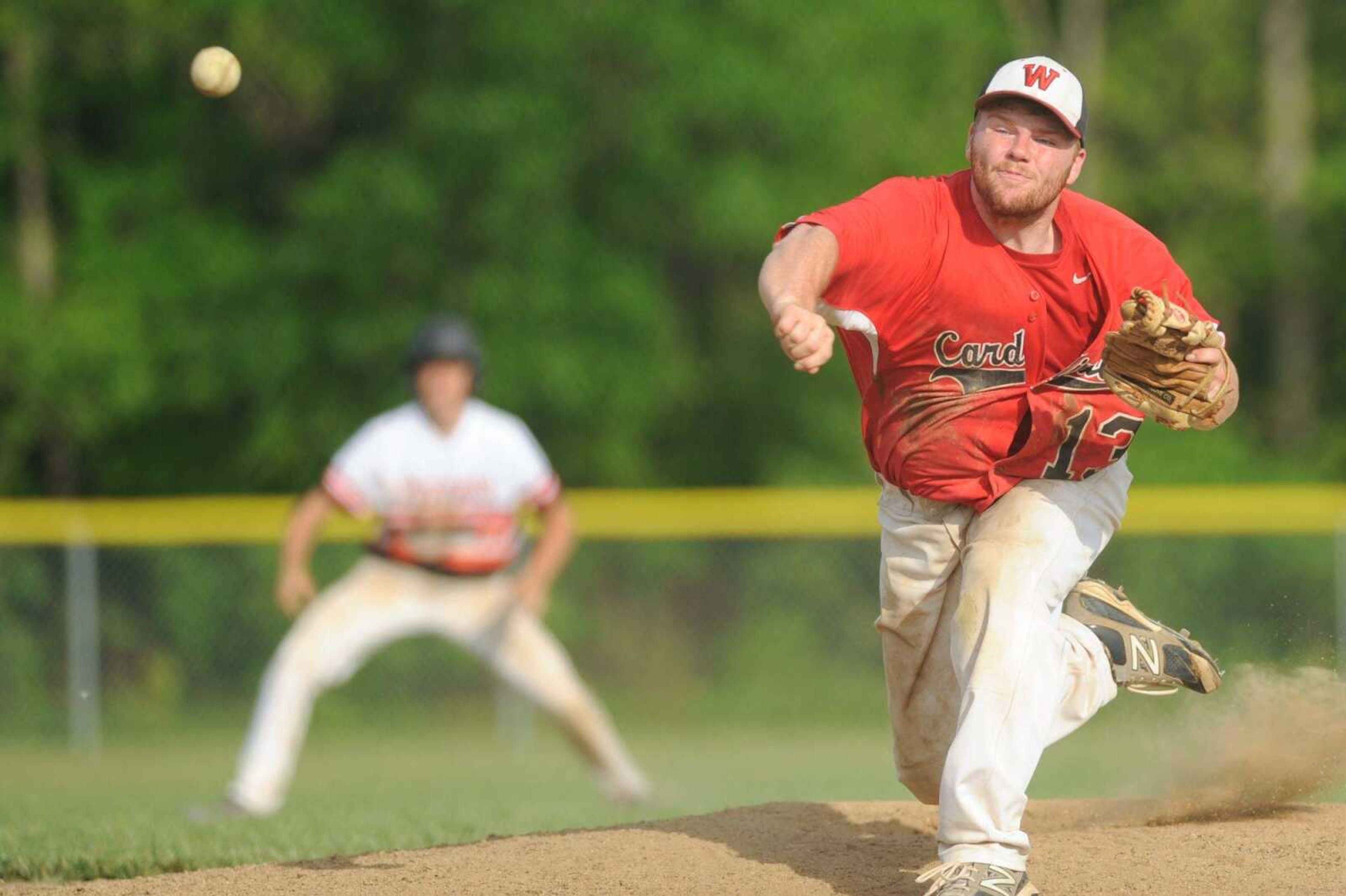 Woodland's Landon Johnson pitches to an Advance batter Thursday, May 7, 2015 in Marble Hill, Missouri. (Glenn Landberg)