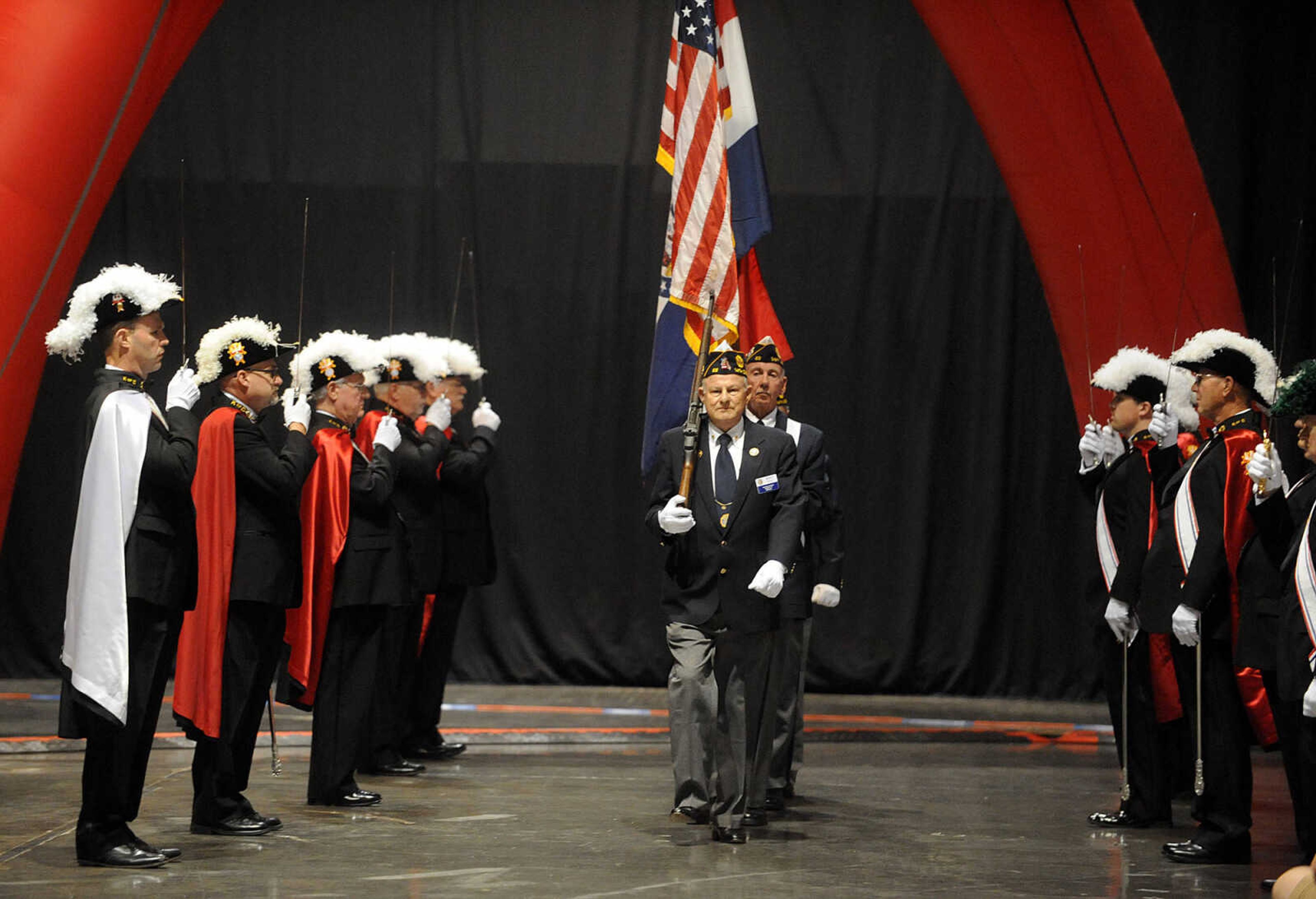 LAURA SIMON ~ lsimon@semissourian.com

The Knights of Columbus lead the parade of athletes, Friday, Oct. 11, 2013 during the opening ceremony for the Special Olympics Missouri State Fall Games at the Show Me Center.