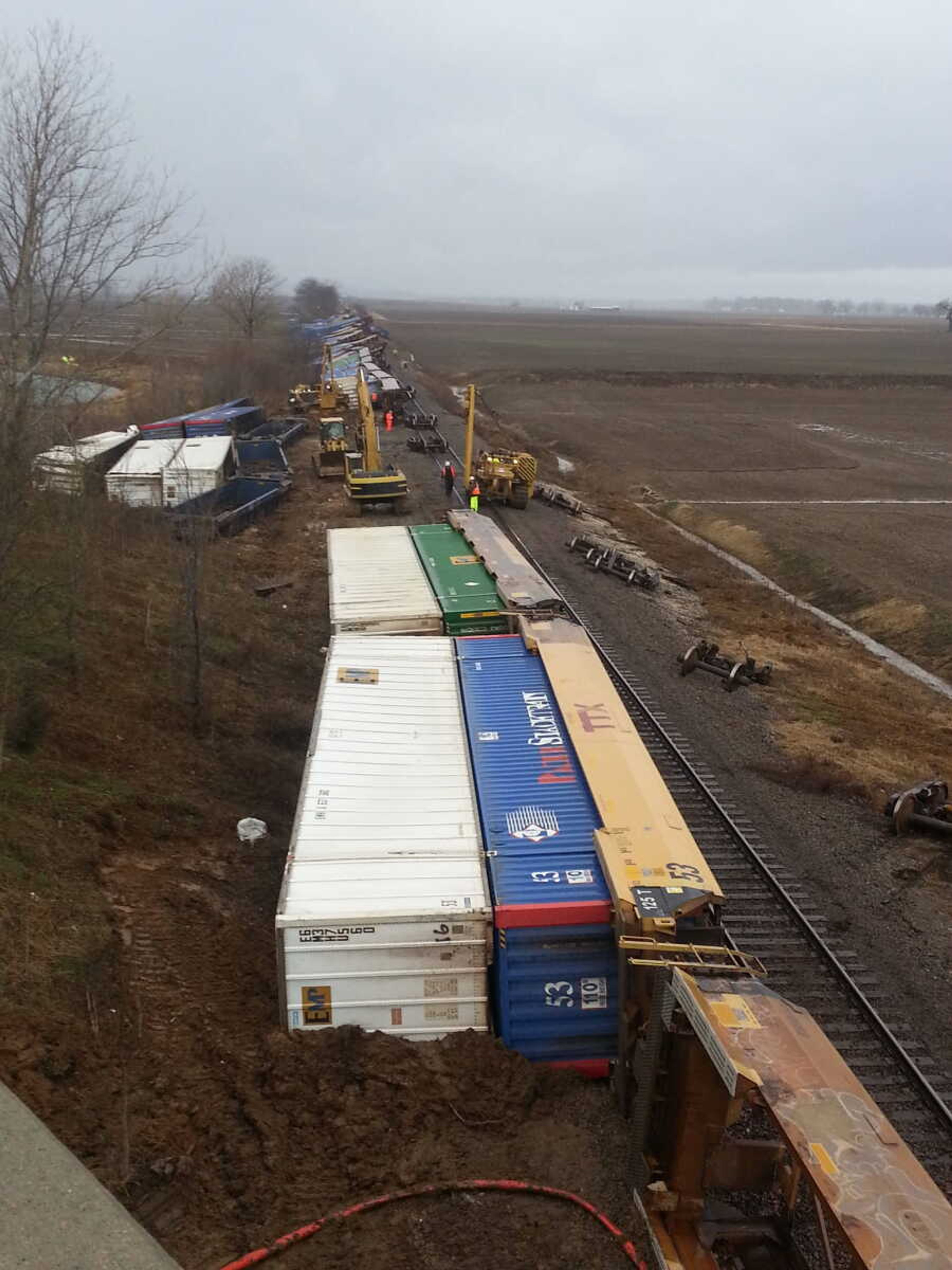 A Union Pacific train is shown lying next to the tracks at Rockview near Route M on Wednesday. (Laura Simon)