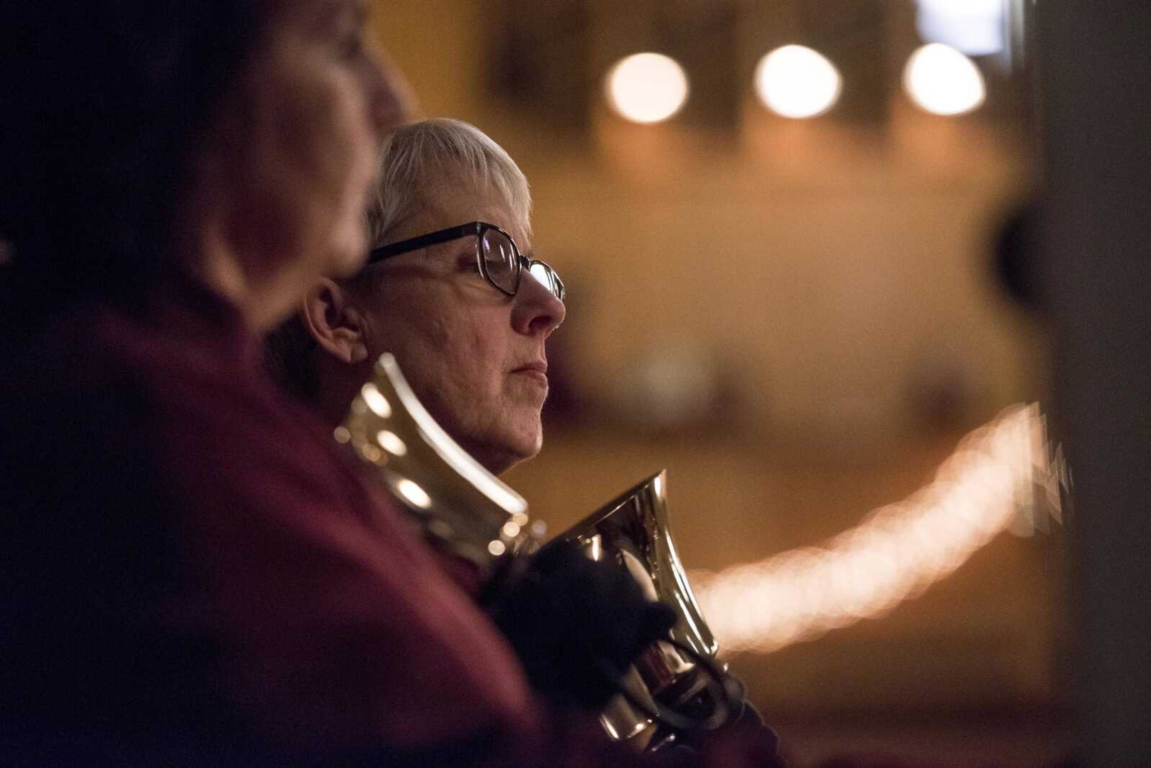 Mary Brown plays the hand bells during the Festival of Lessons and Carols service at St. Paul Lutheran Church and School in Jackson Wednesday, Dec. 19, 2018.