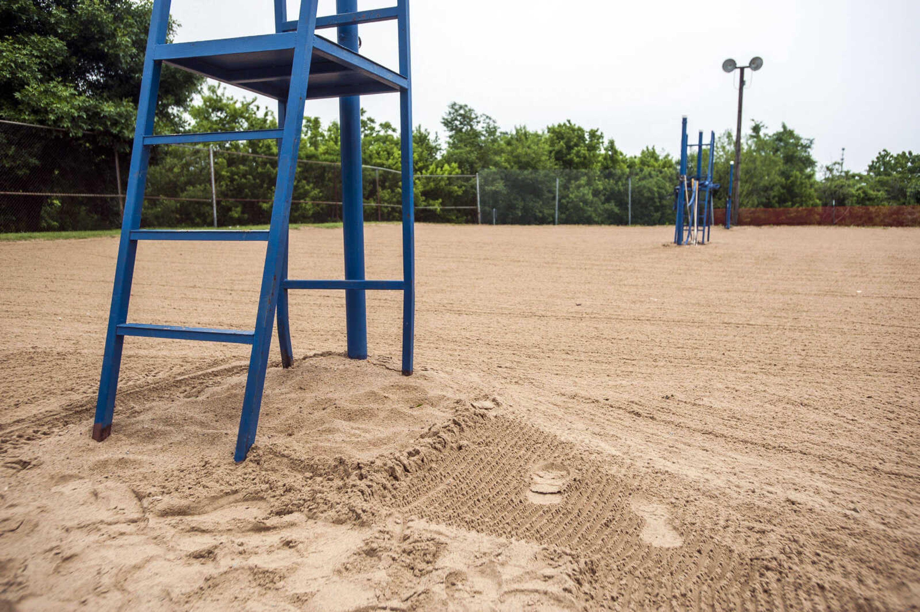 The sand volleyball court near Arena Park is seen Tuesday in Cape Girardeau.