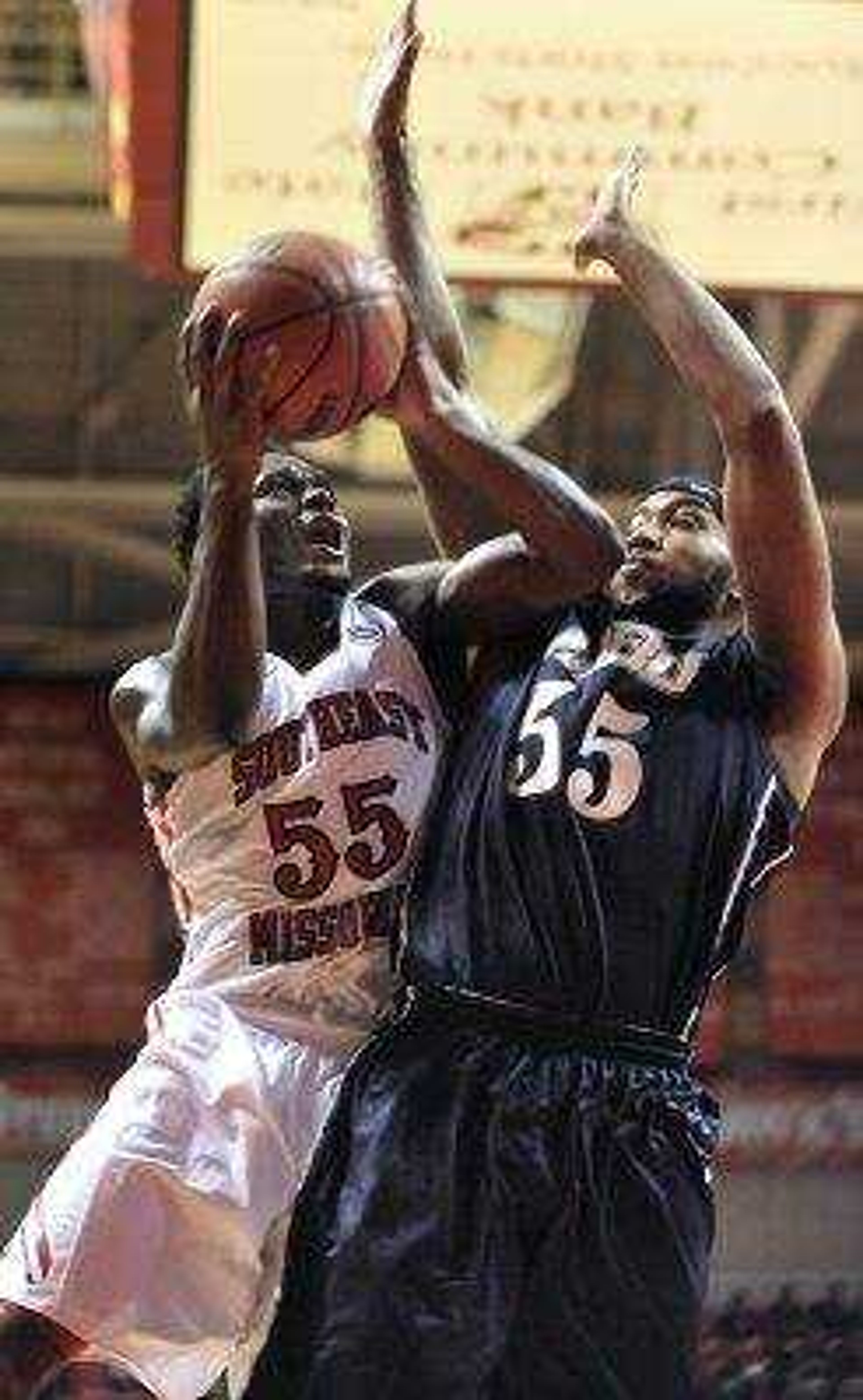 Southeast Missouri State's J.J. Thompson takes a shot against Missouri Baptist's James King during the second half Monday, Nov. 3, 2014 at the Show Me Center. (Fred Lynch)