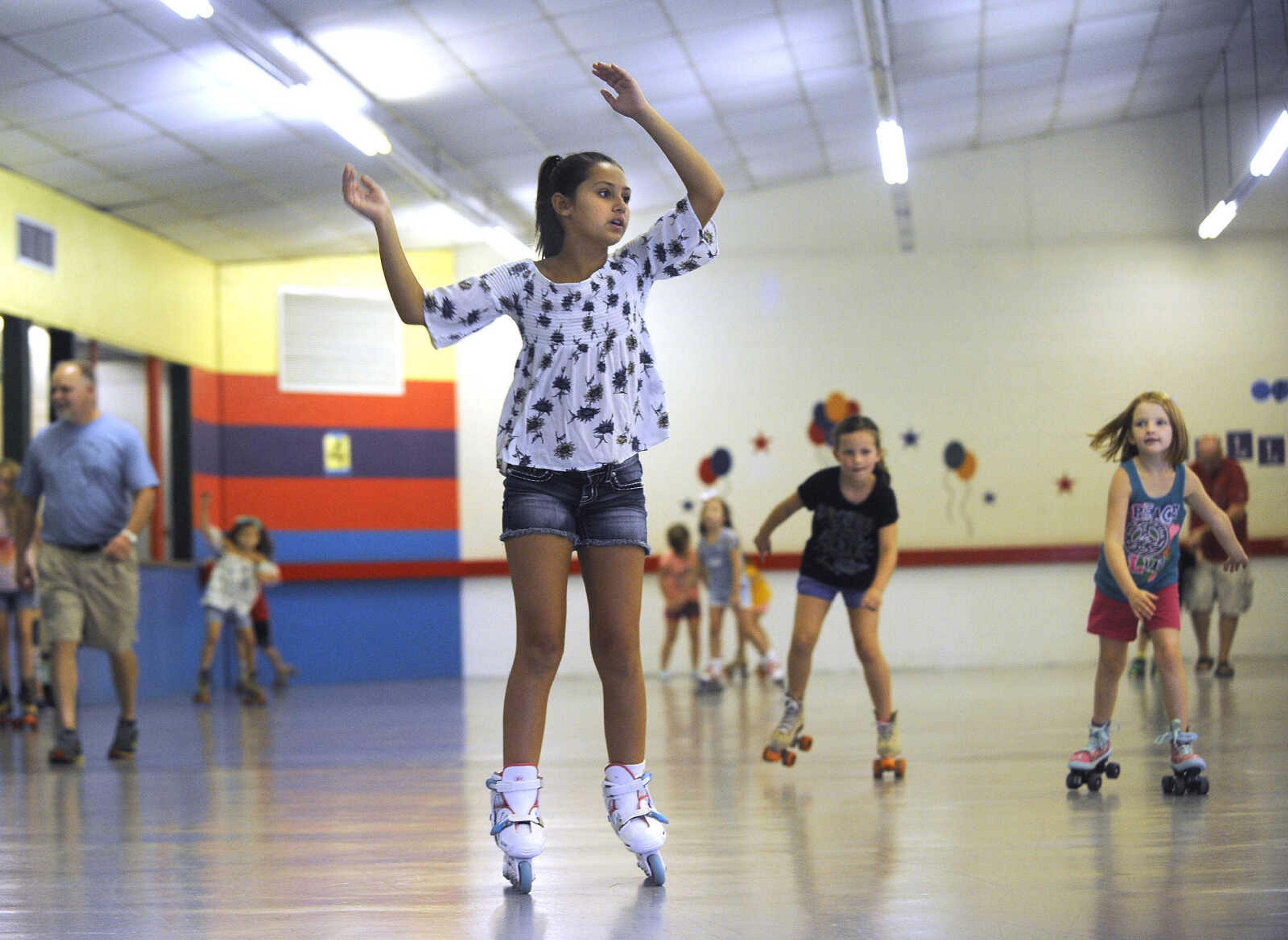 FRED LYNCH ~ flynch@semissourian.com
Reese Van Pelt skates with the motions of the song "YMCA" Sunday, Aug. 12, 2018 at Willow Grove Roller Rink in Chaffee, Missouri.