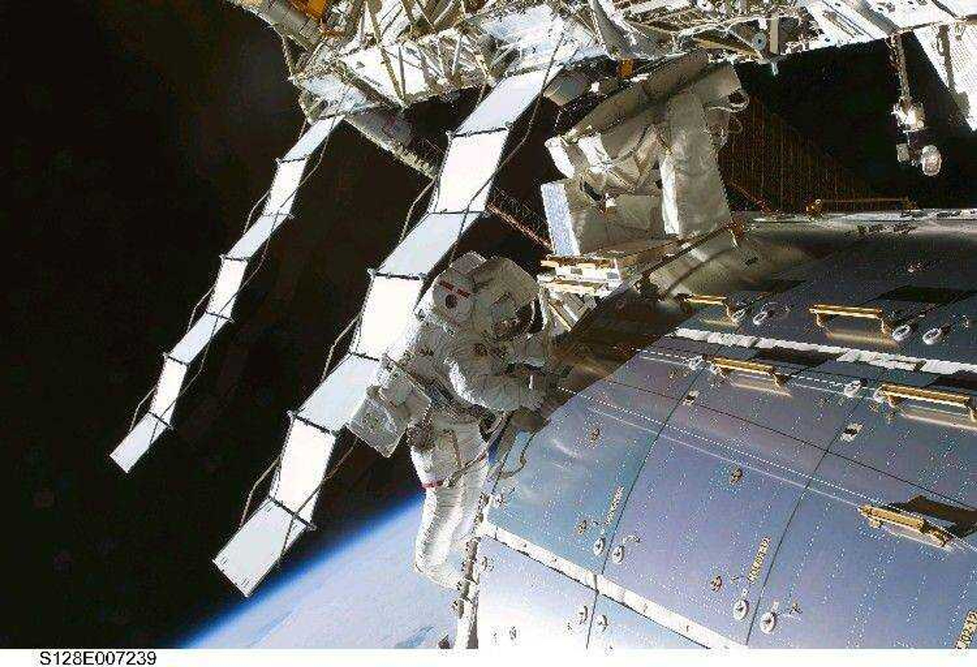 Astronaut Nicole Stott, Expedition 20 flight engineer, participates in the STS-128 mission&#8217;s first session of extravehicular activity on the International Space Station on Sept. 1, 2009. The International Space Station currently has a radiator leak in its power system. The outpost&#8217;s commander calls the situation serious, but not life-threatening. (Associated Press)