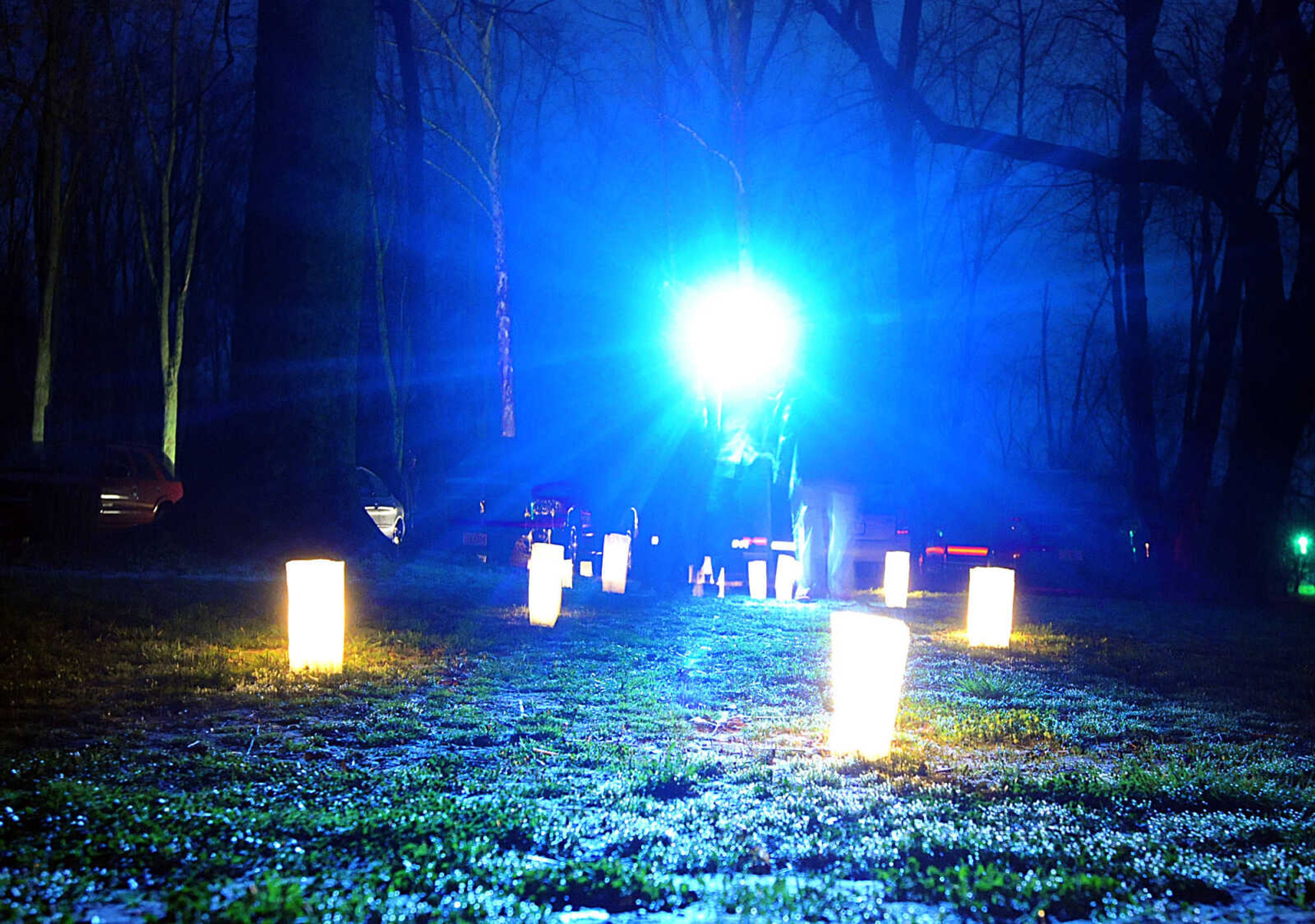 LAURA SIMON ~ lsimon@semissourian.com

Luminaries create a pathway for parishioners making their way towards the seating for Burfordville Baptist Church's Easter sunrise service along the bank of the Whitewater River Sunday morning, March 31, 2013 at Bollinger Mill State Historic Site.