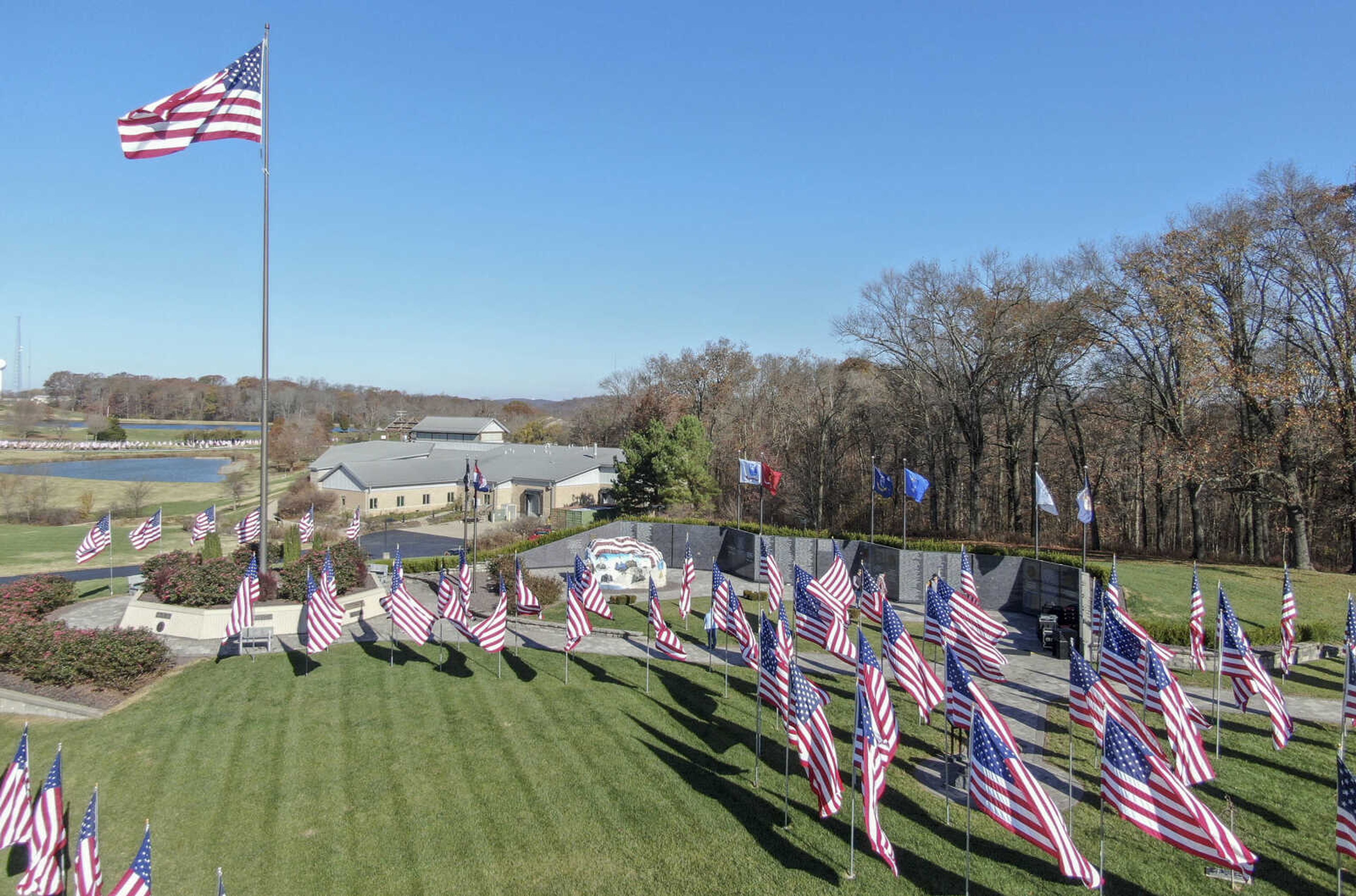 The Avenue of Flags displays over 700 flags to honor the memory of every deceased veteran from Cape Girardeau county at Cape County Park North in Cape Girardeau on Wednesday, Nov. 11, 2020.